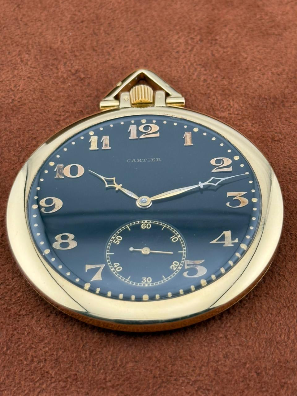 Cartier, Paris Openface Keyless Lever Watch, Yellow Gold, Black Galvanic Dial, Circa 1930