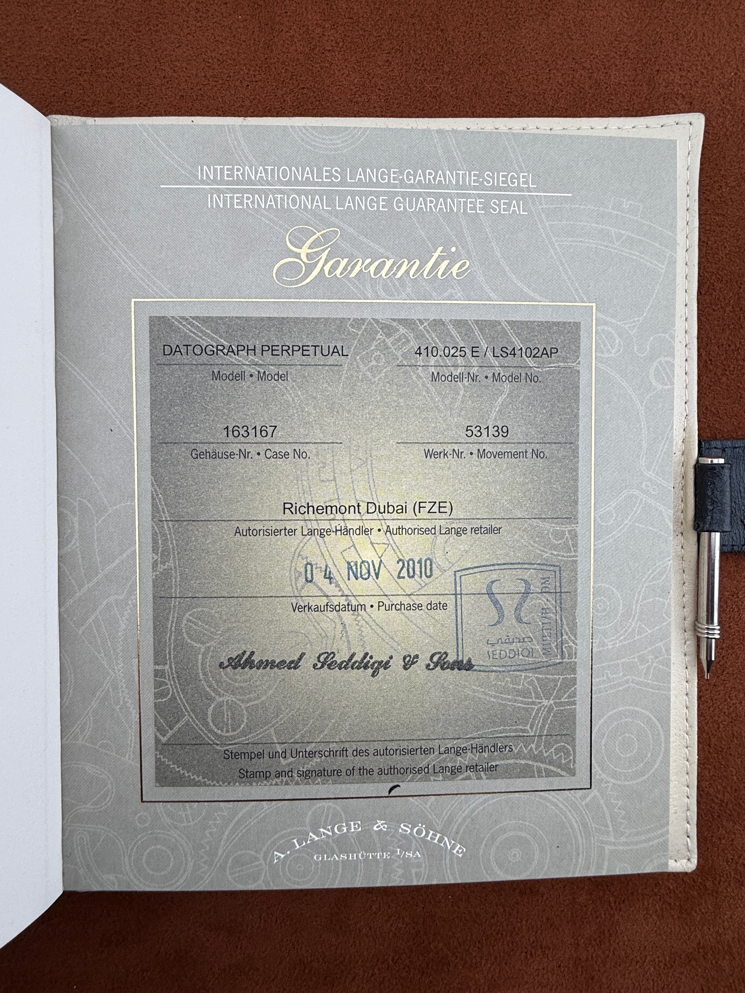 A. Lange & Söhne Datograph Perpetual, Reference 410.025 full set 2010