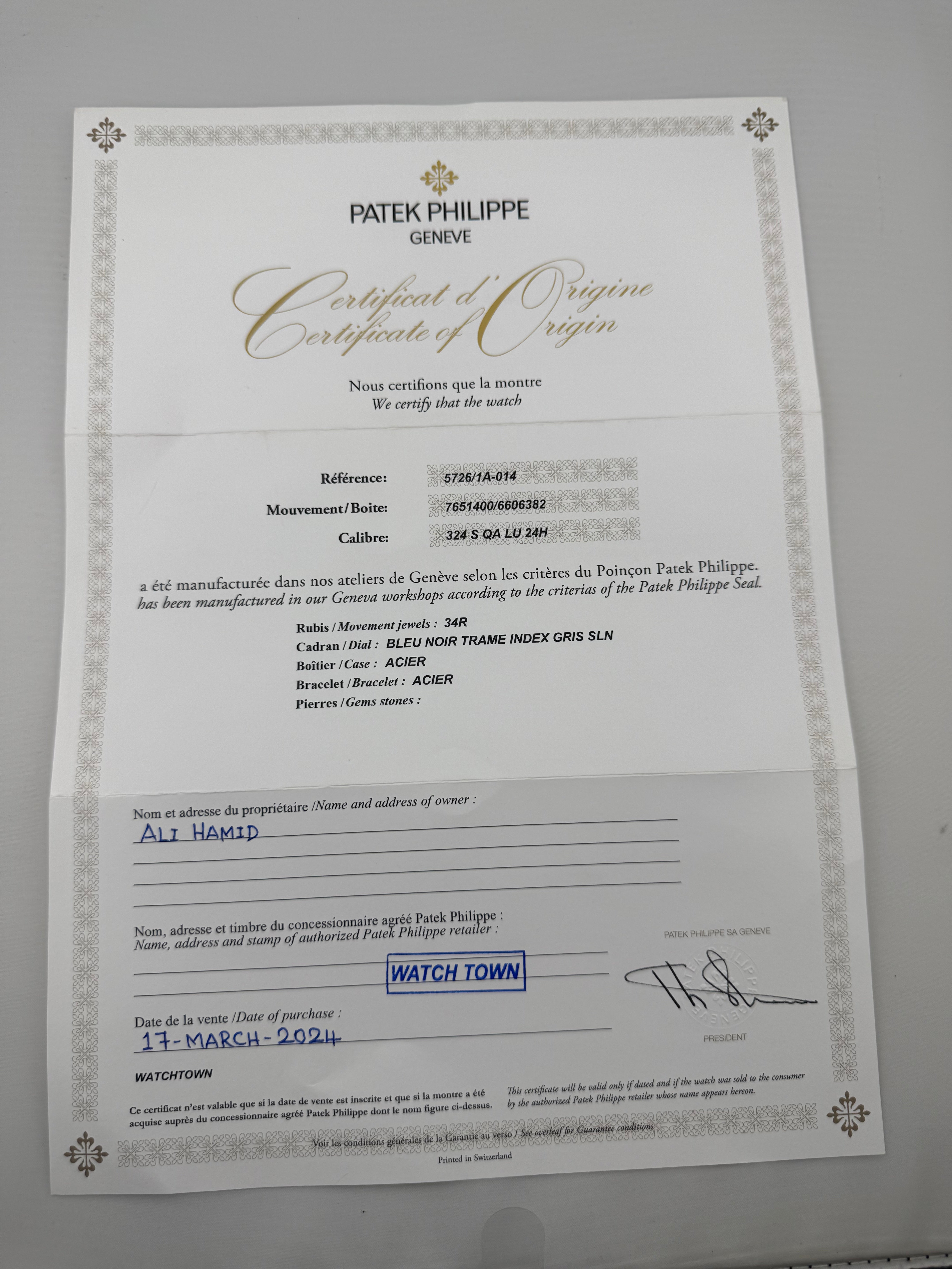 Patek Philippe - Nautilus Annual Calendar Moon Phase — Ref. 5726/1A-014