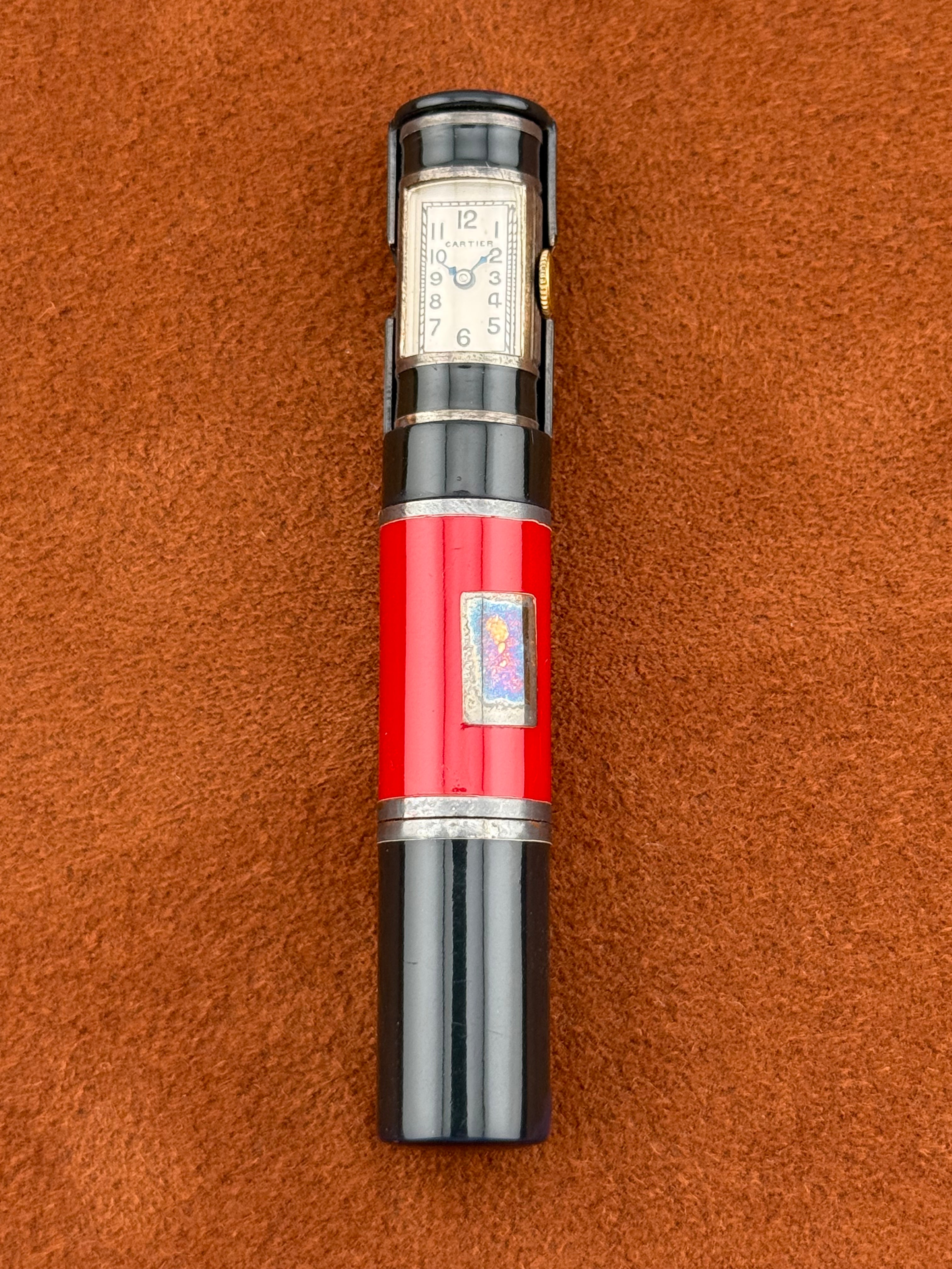 Cartier lighter watch with black and red enamel in Silver - circa 1930