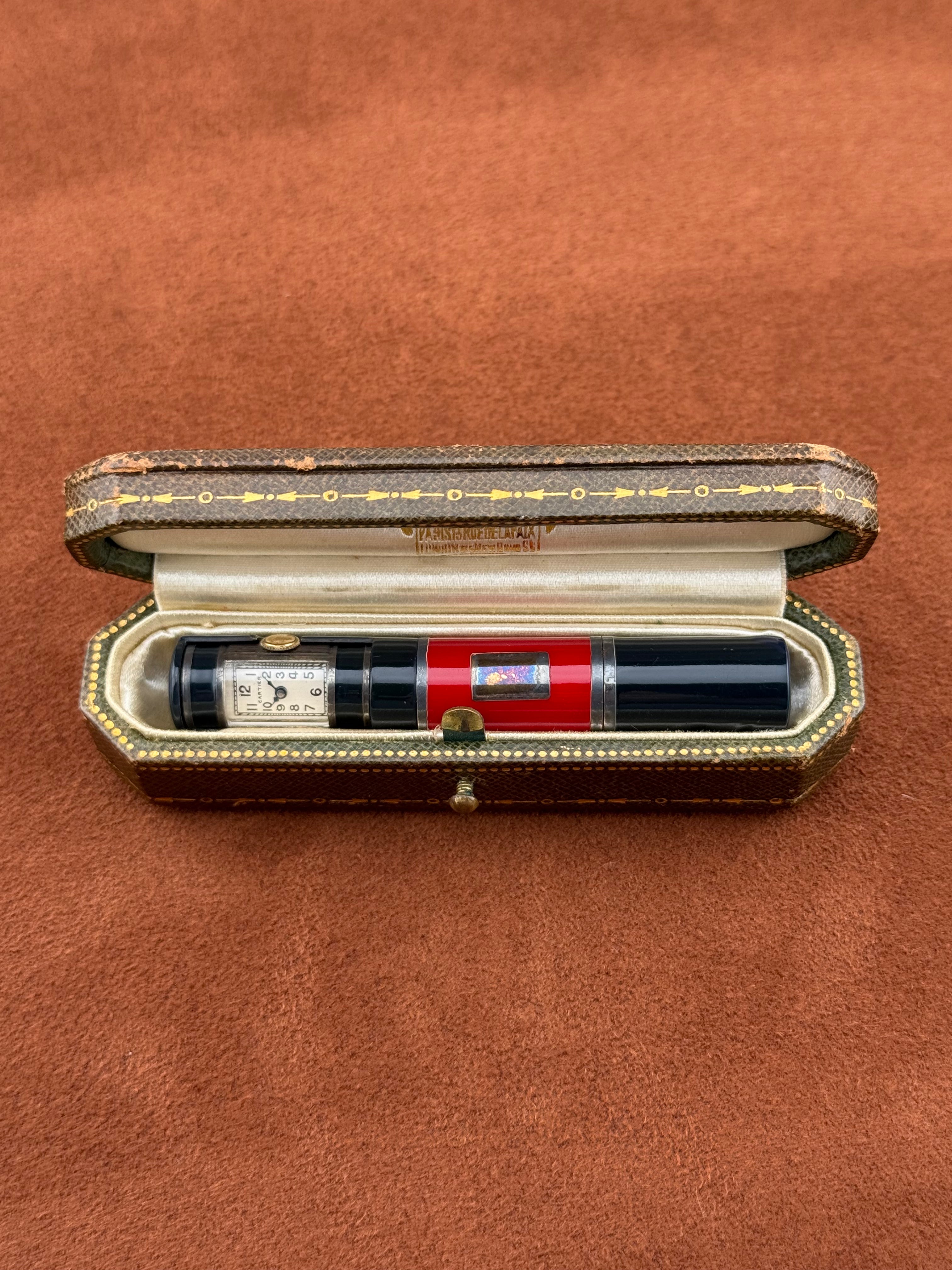 Cartier lighter watch with black and red enamel in Silver - circa 1930