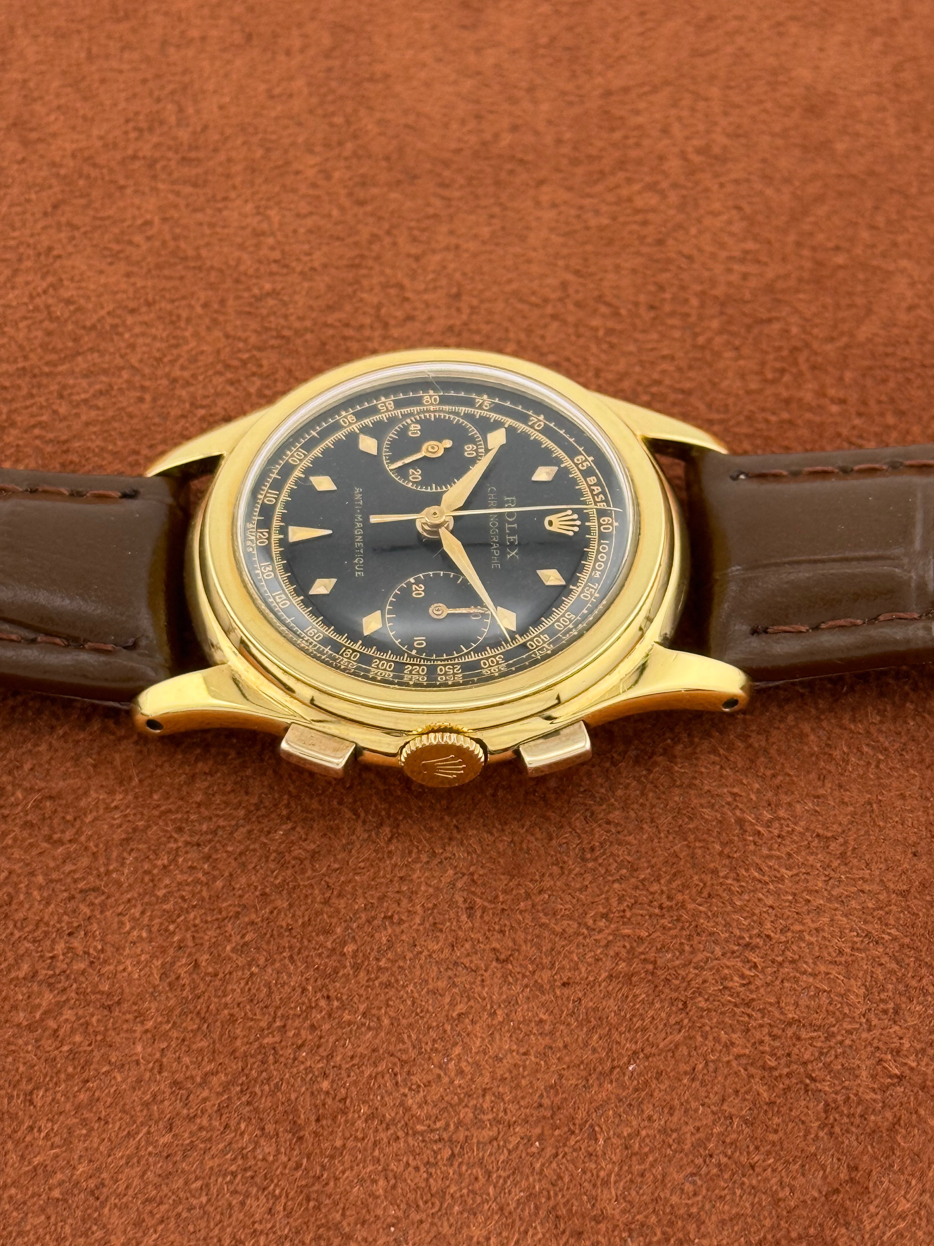 Rolex Piccolino Anti-Magnetique Ref. 3055 – 18K Gold Chronograph, Black Dial