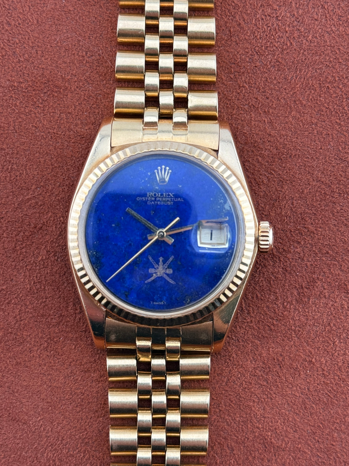 Rolex Oyster Perpetual Datejust Ref. 1601 — 18k Yellow Gold, Lapis Lazuli Khanjar Dial, Circa 1975