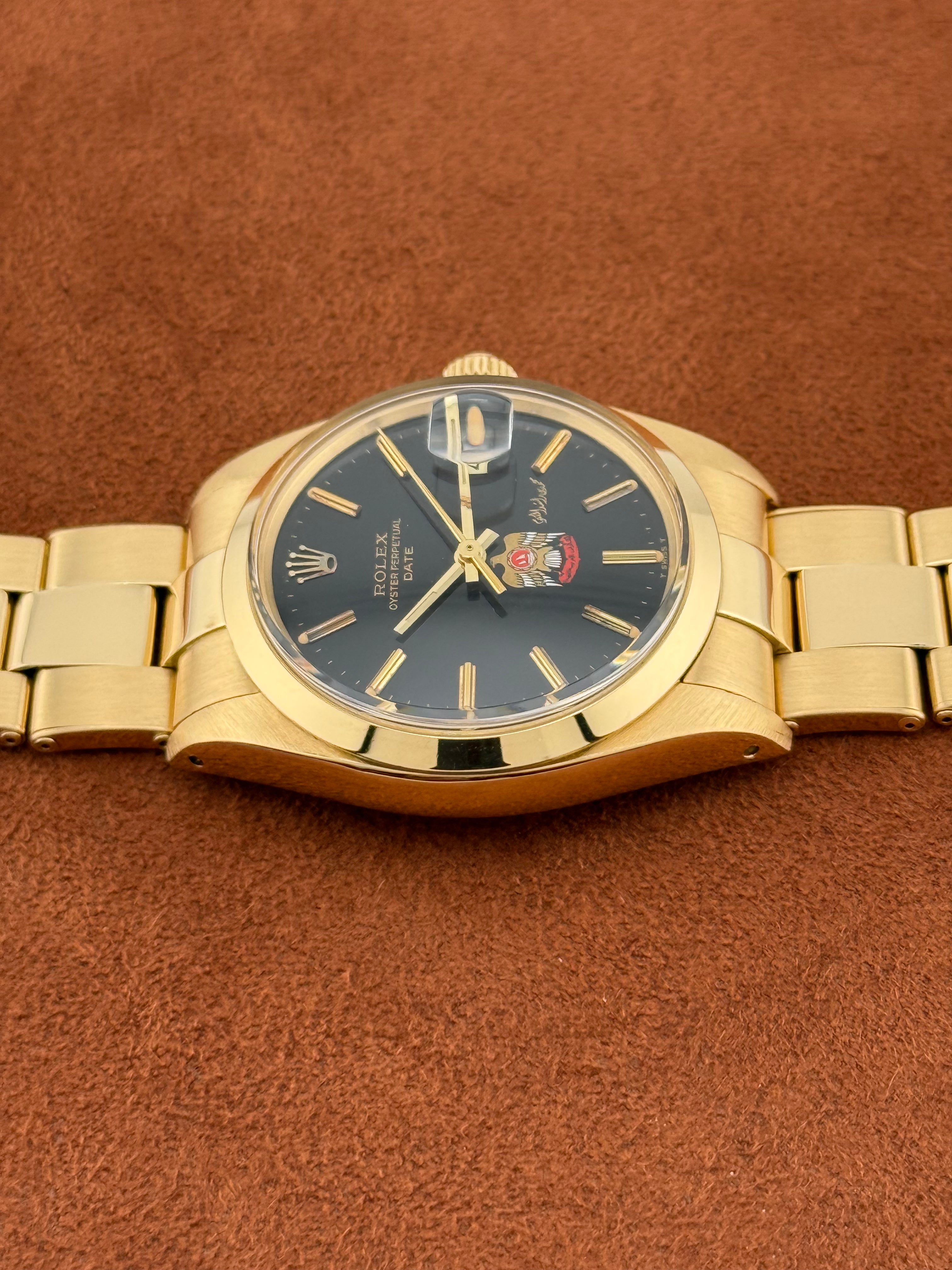 Rolex Oyster Perpetual Date Ref. 1500 – Yellow Gold, UAE Crest Dial, Sheikh Mohammed bin Rashid Signature
