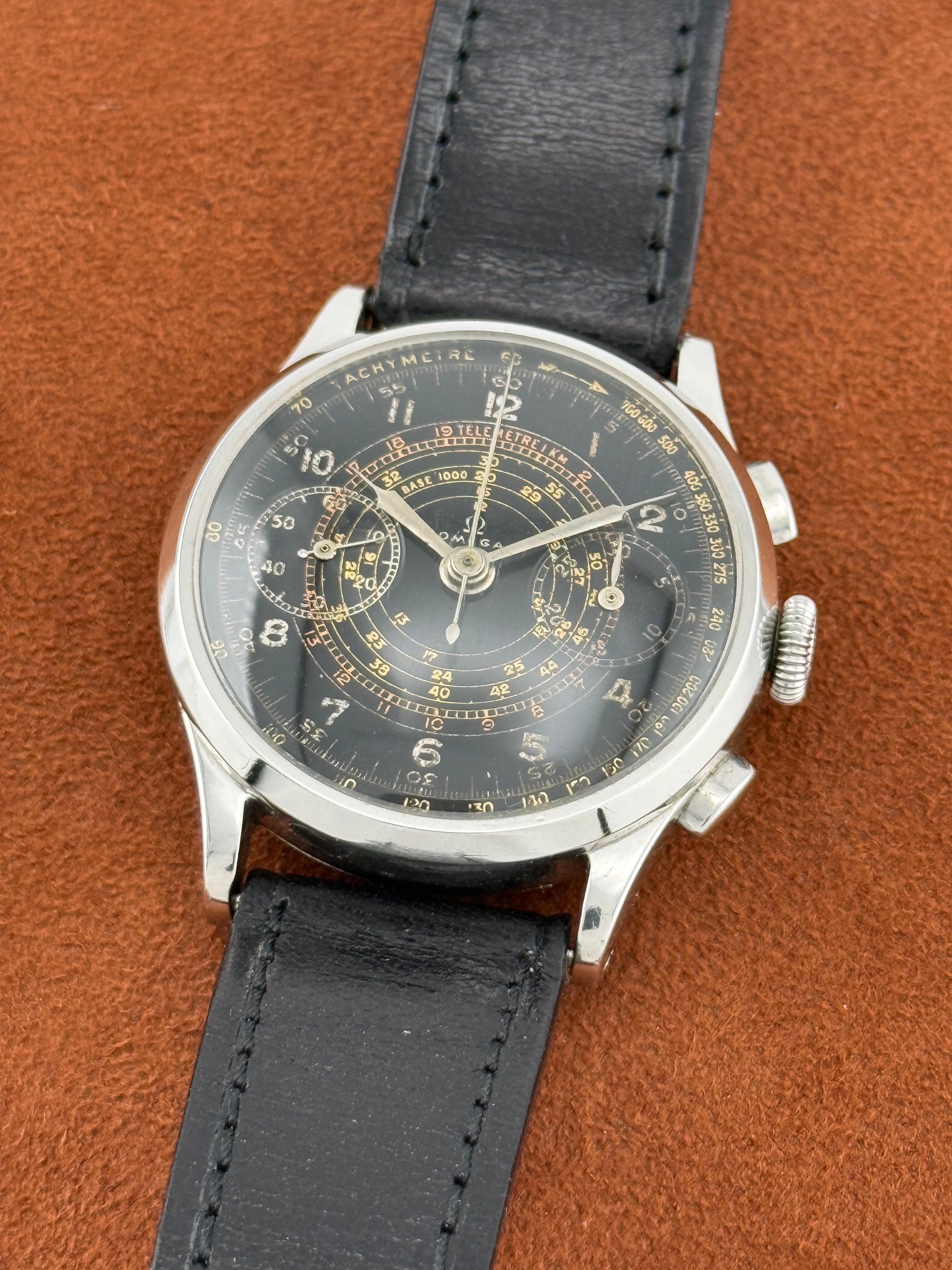 Omega Steel Chronograph – Gilt Multi-Scale Dial, Cal. 33.3 CHRO, 1940s