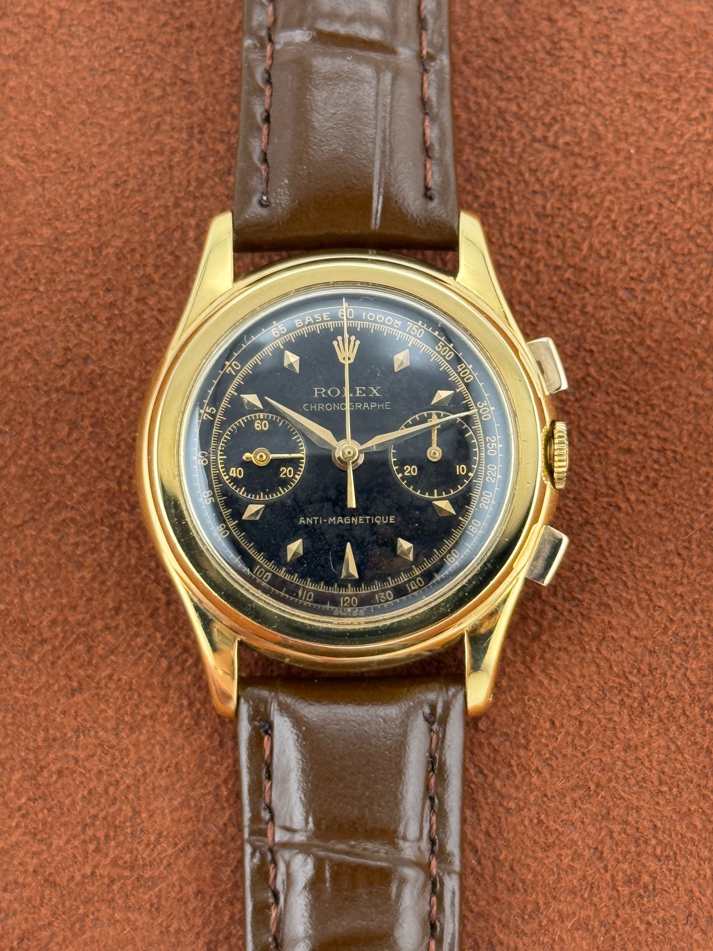 Rolex Piccolino Anti-Magnetique Ref. 3055 – 18K Gold Chronograph, Black Dial