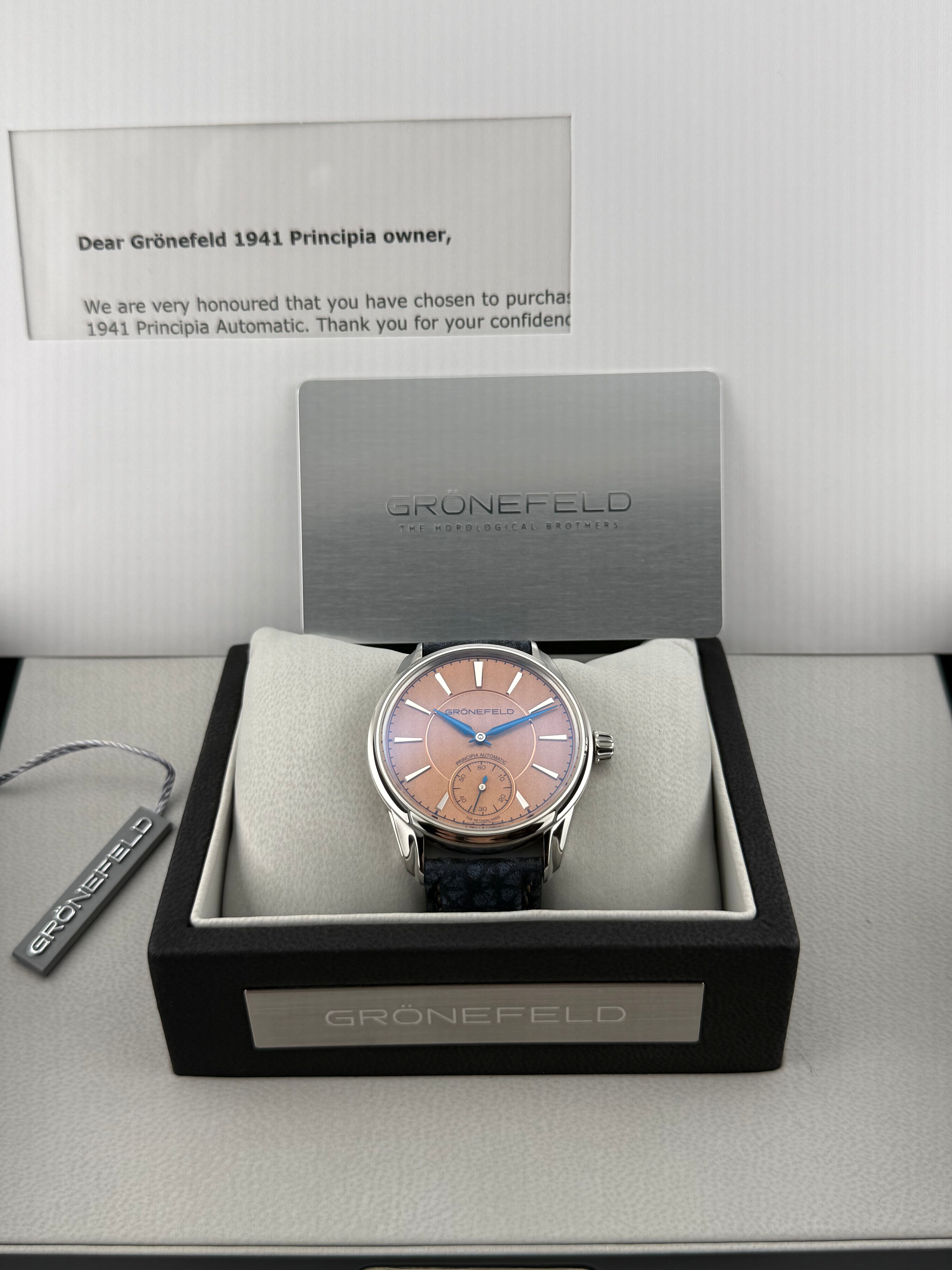 Grönefeld 1941 Principia Automatic – Salmon Dial, Stainless Steel, Full Set, New