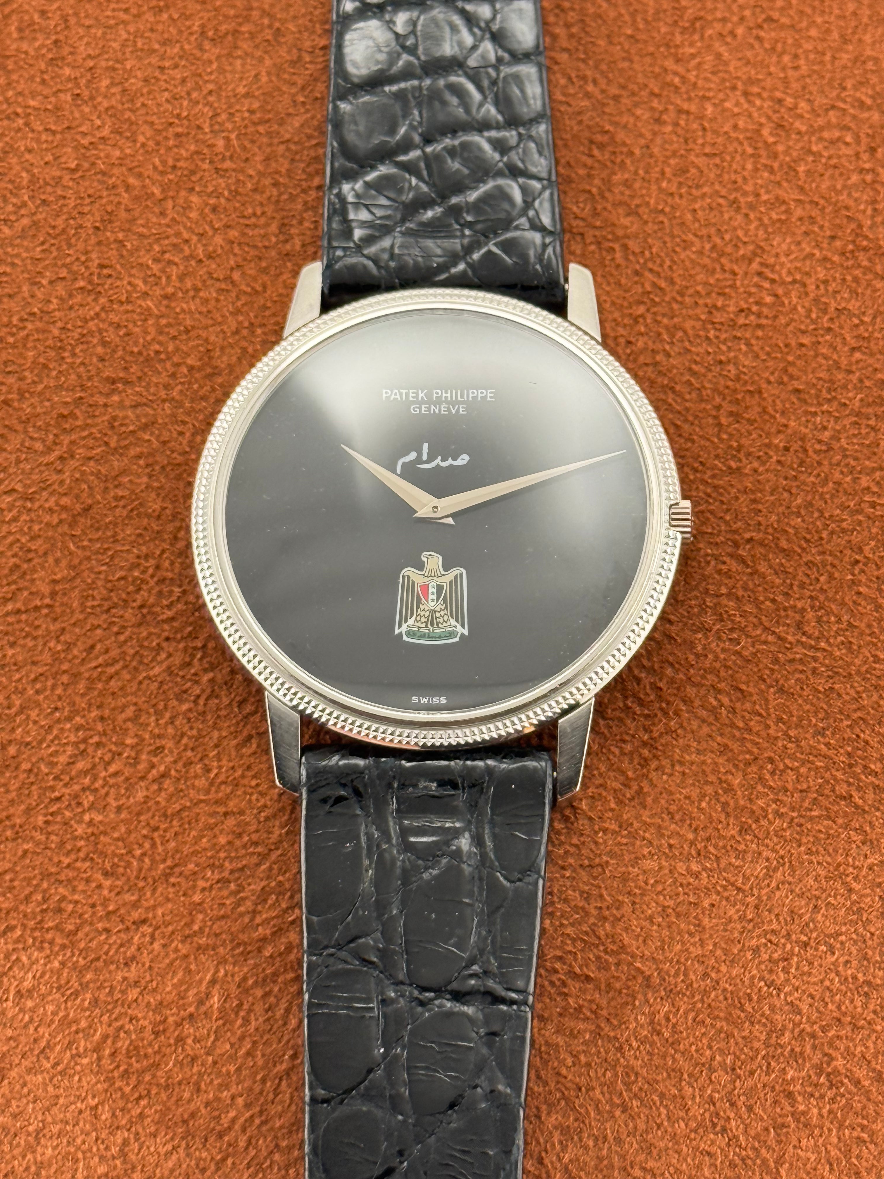 Patek Philippe Calatrava Ref. 3590 Iraqi eagle and “Saddam” on the dial – Onyx Dial, 18K White Gold, Extract from the Archives, 1981