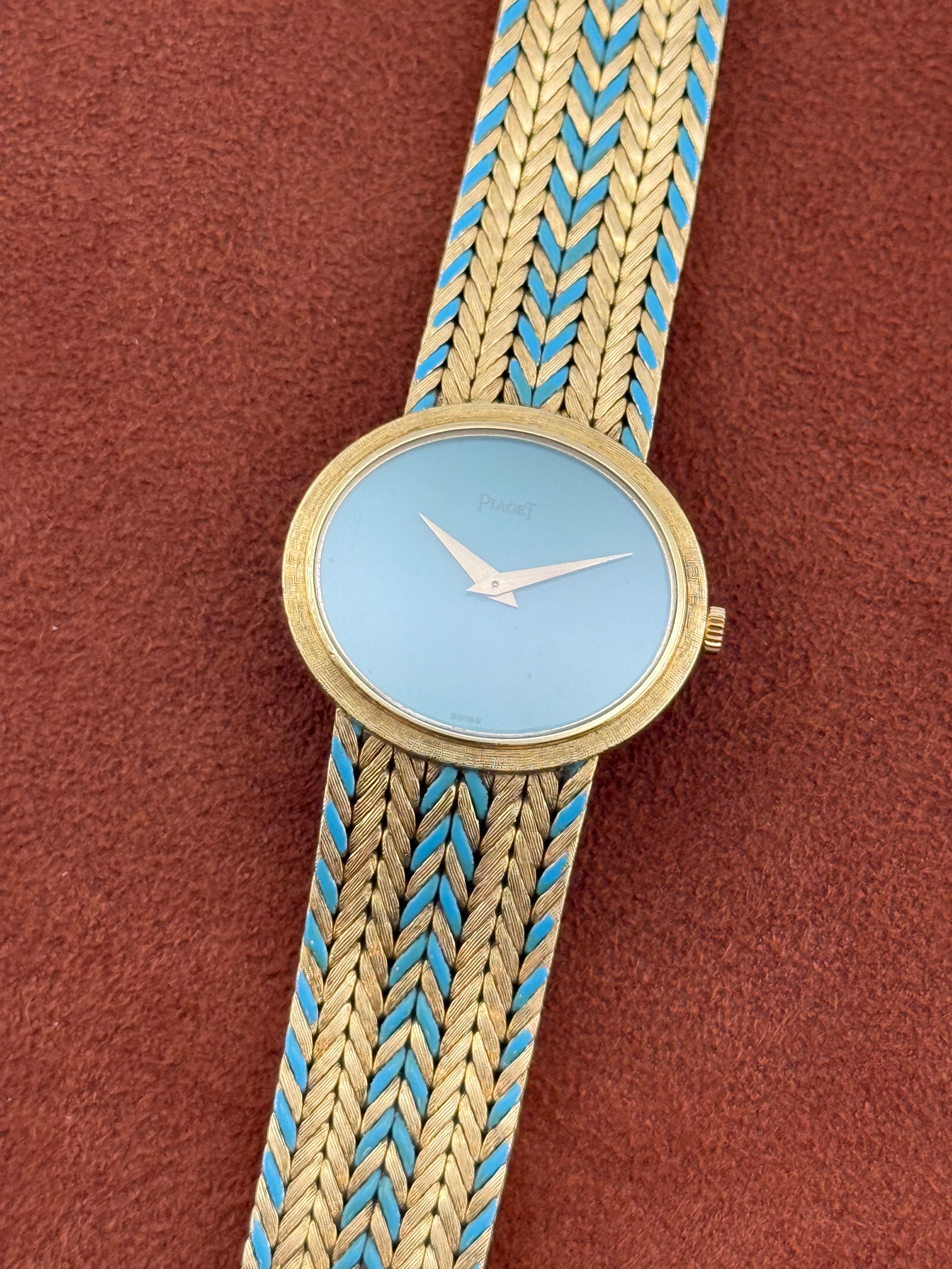 Piaget Ref. 9801 E 14 – Turquoise Dial, 18K Yellow Gold Bracelet Watch, Circa 1970–1971