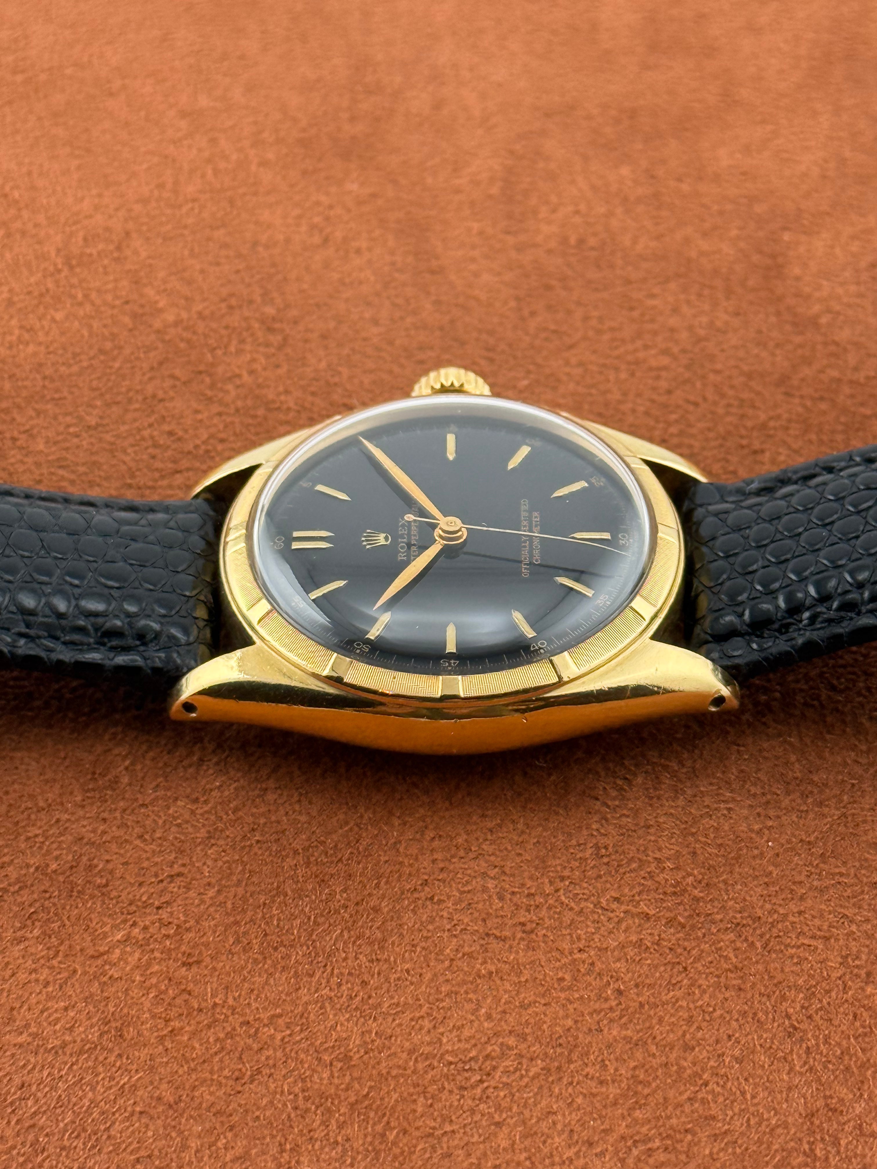 Rolex Oyster Perpetual Bubbleback Ref. 6085 – 18K Gold, Black Dial