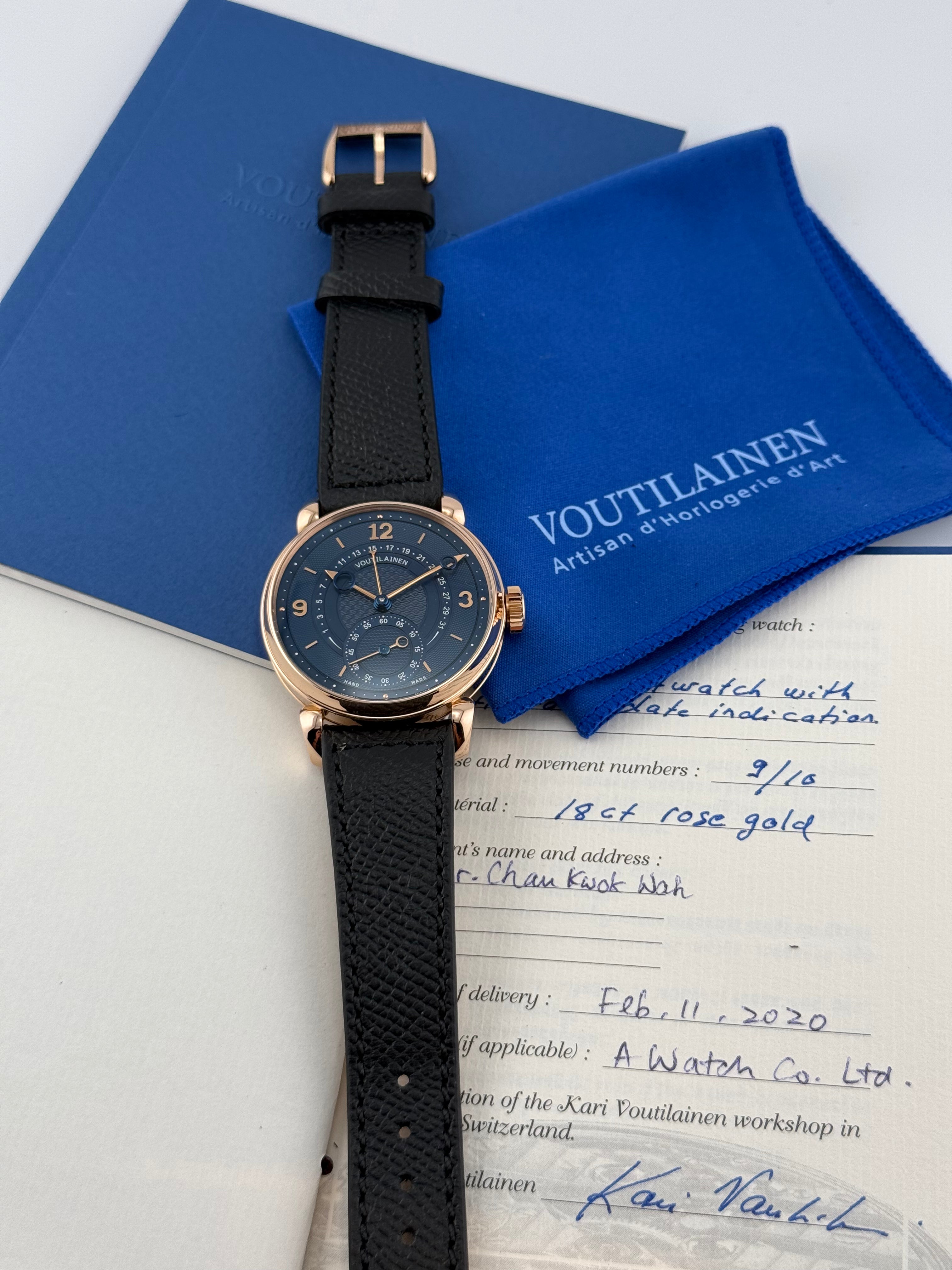Voutilainen Retrograde Date Ref. 217QRS – Pink Gold, Blue Guilloché Dial, Limited Edition of 10
