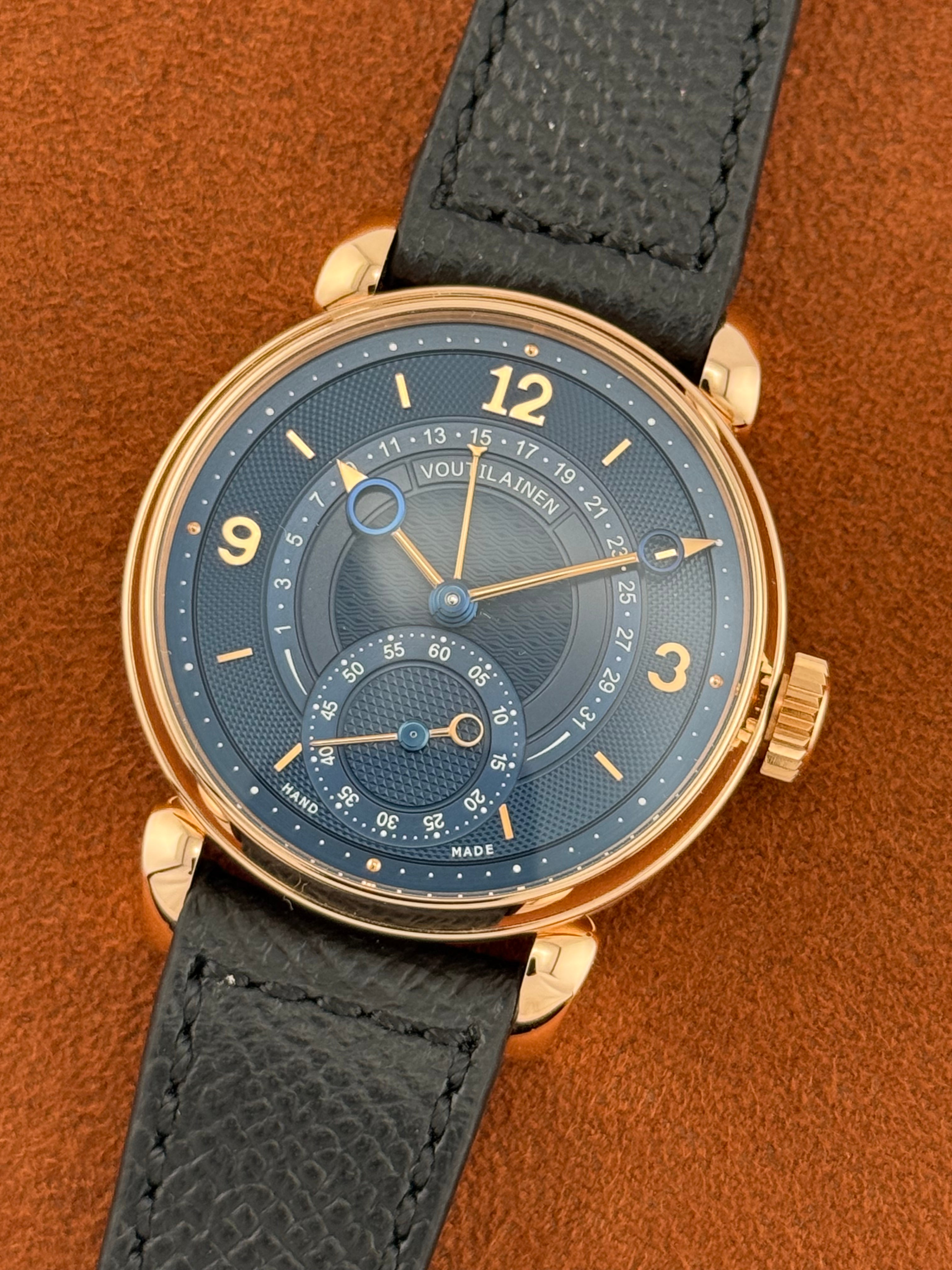 Voutilainen Retrograde Date Ref. 217QRS – Pink Gold, Blue Guilloché Dial, Limited Edition of 10