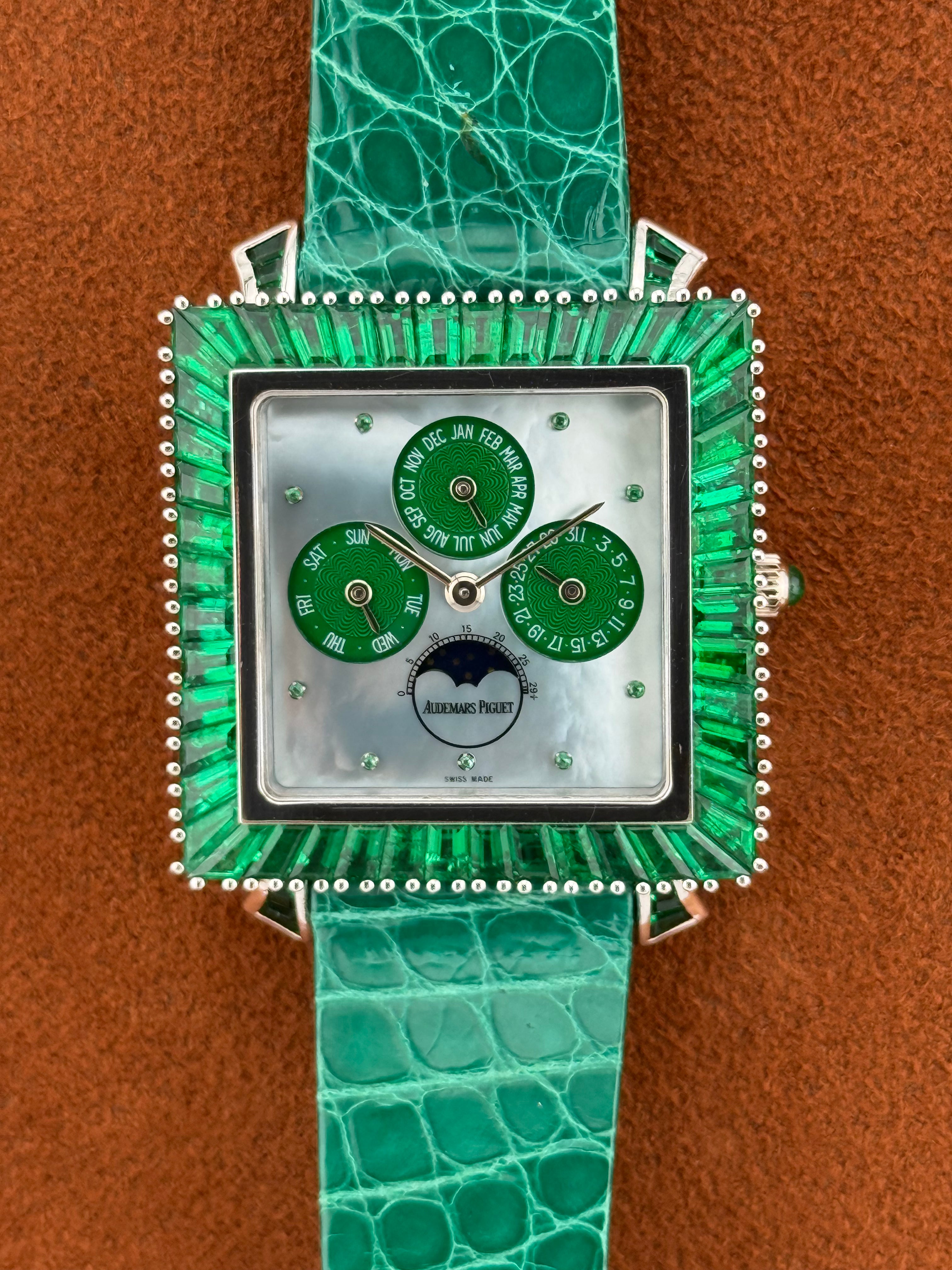 Audemars Piguet Perpetual Calendar Ref. 25756BC – White Gold, Emerald-Set, Mother-of-Pearl Dial