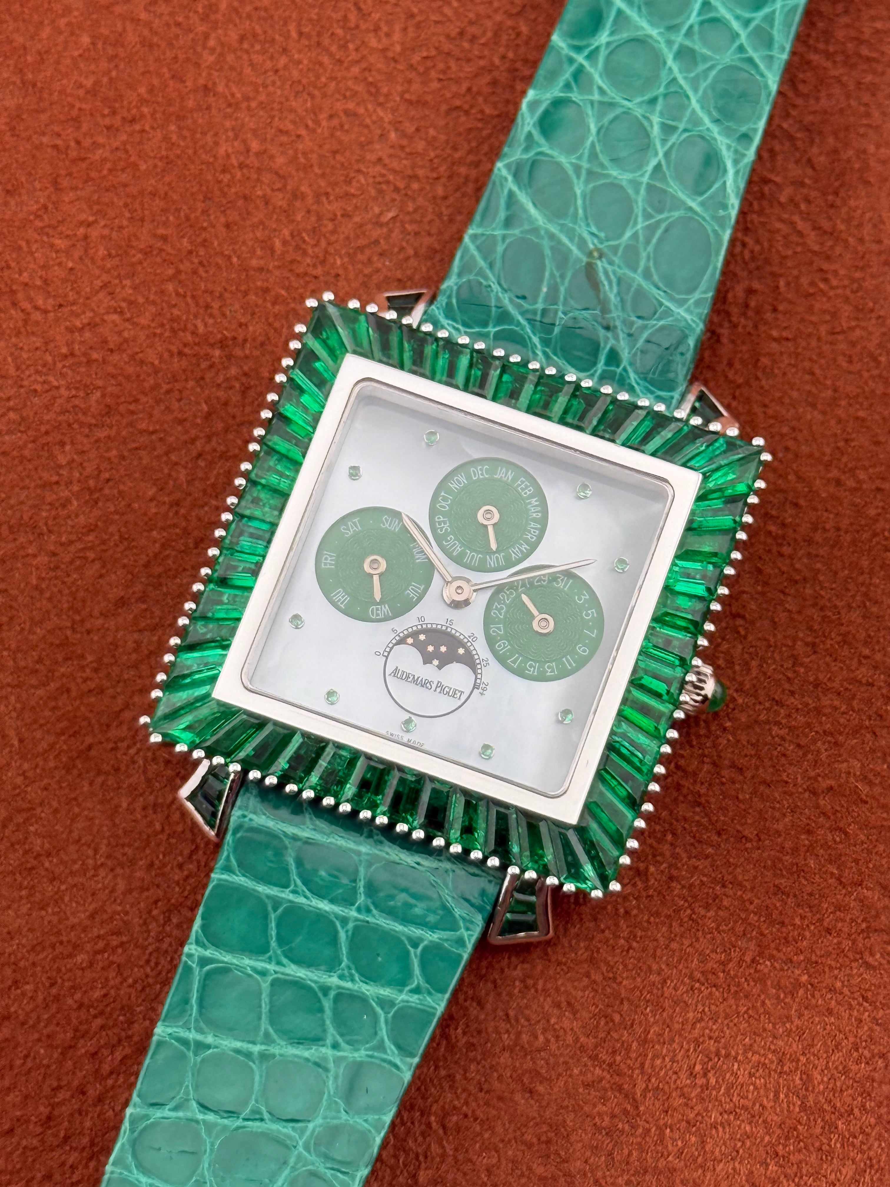 Audemars Piguet Perpetual Calendar Ref. 25756BC – White Gold, Emerald-Set, Mother-of-Pearl Dial