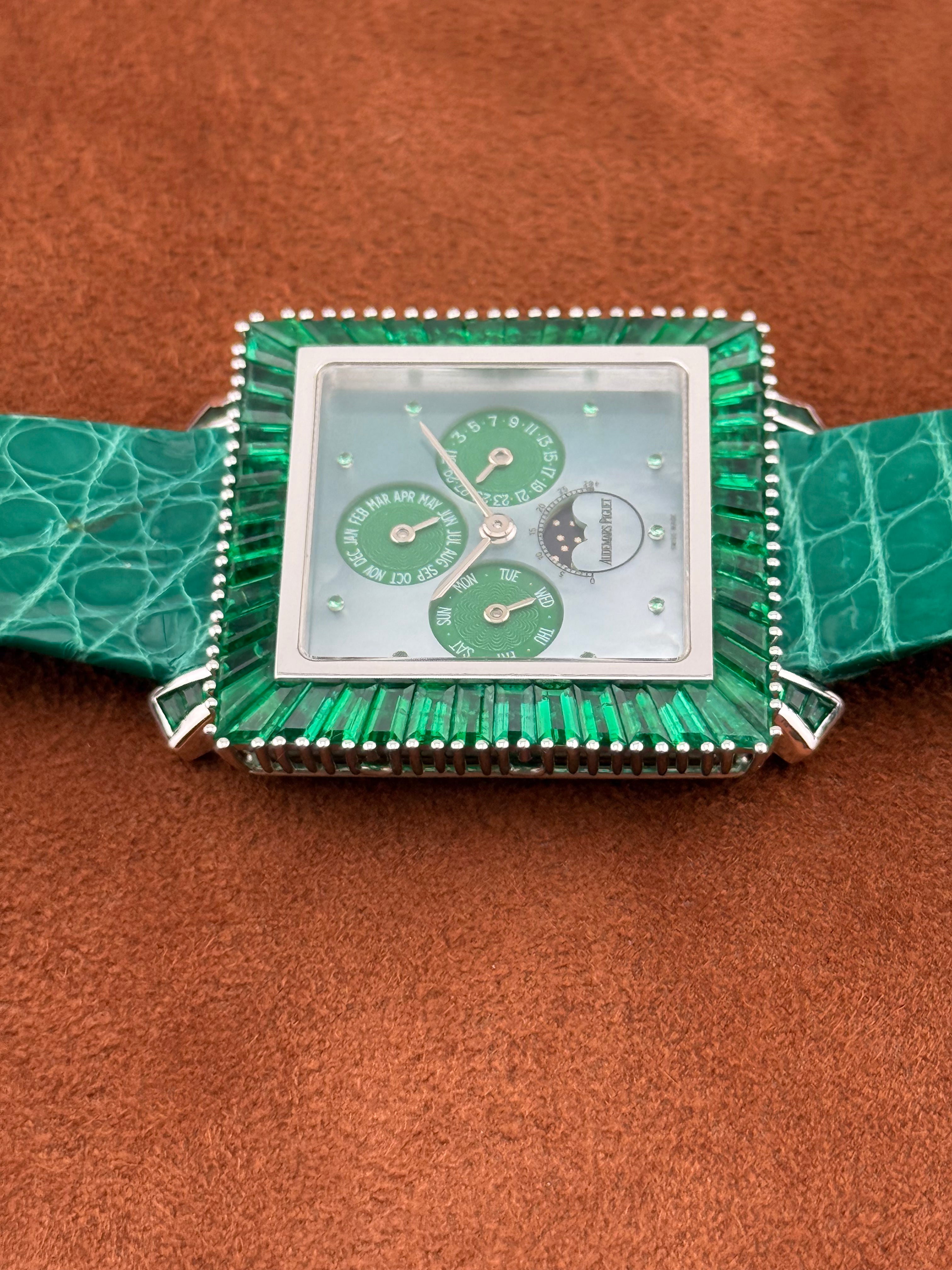 Audemars Piguet Perpetual Calendar Ref. 25756BC – White Gold, Emerald-Set, Mother-of-Pearl Dial