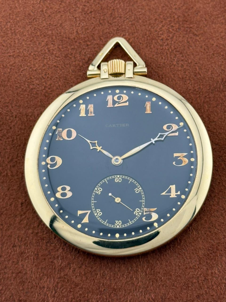 Cartier, Paris Openface Keyless Lever Watch, Yellow Gold, Black Galvanic Dial, Circa 1930