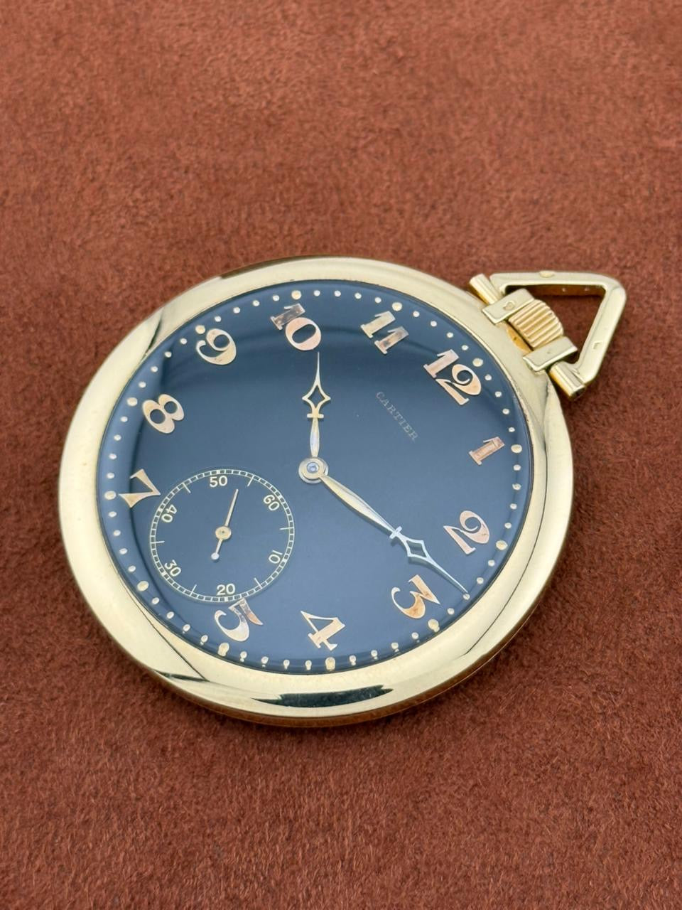 Cartier, Paris Openface Keyless Lever Watch, Yellow Gold, Black Galvanic Dial, Circa 1930