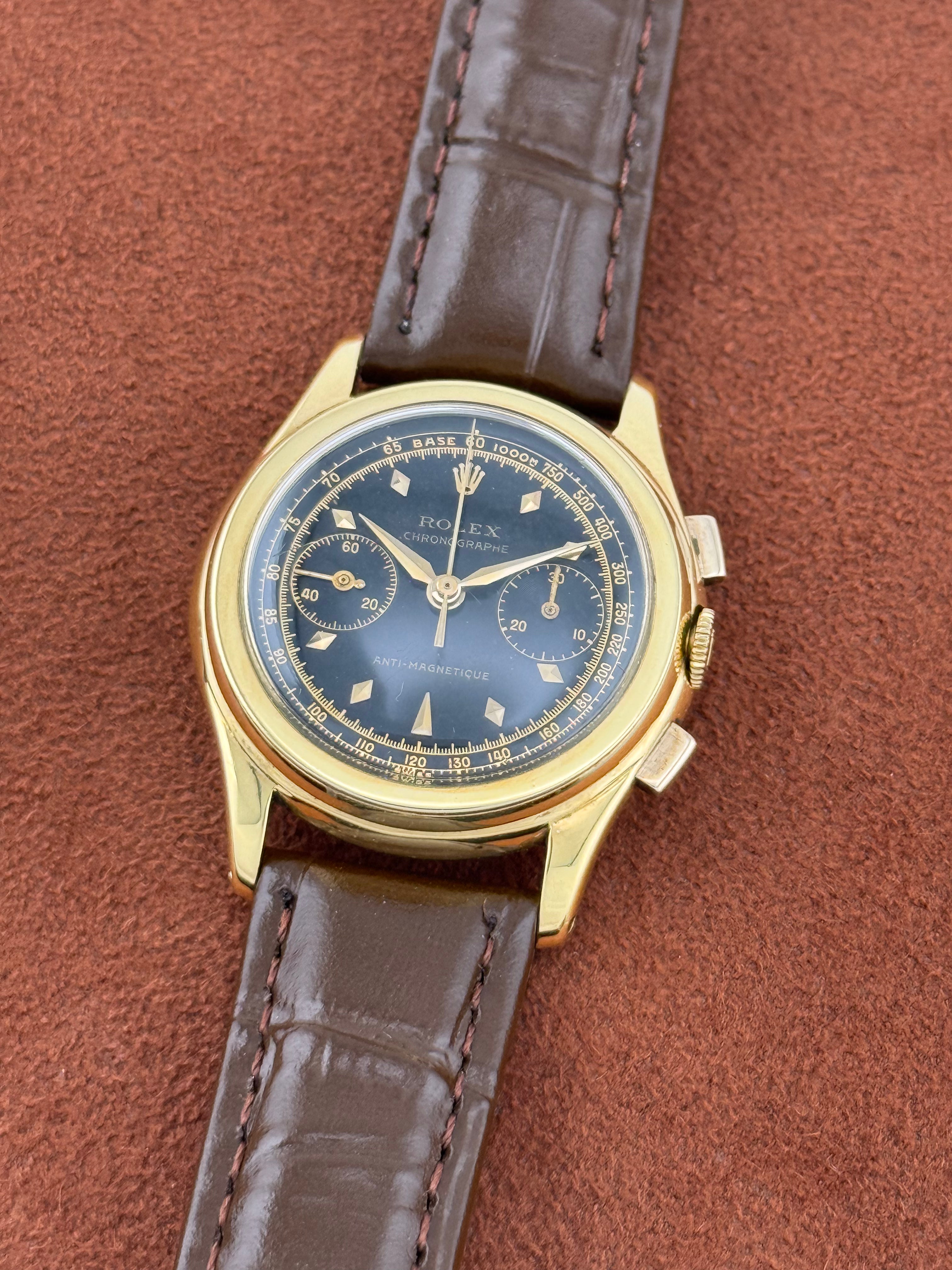 Rolex Piccolino Anti-Magnetique Ref. 3055 – 18K Gold Chronograph, Black Dial