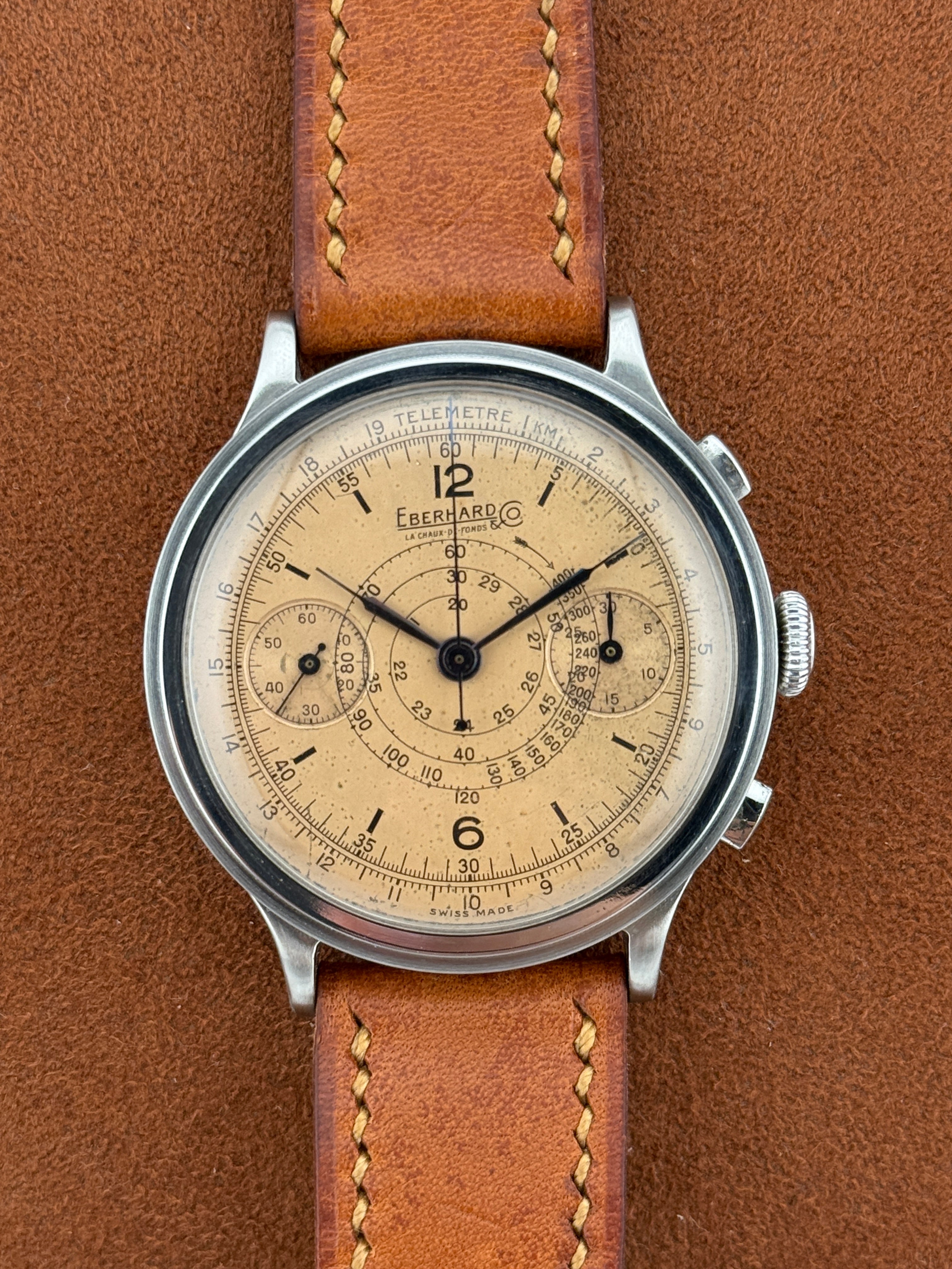 Eberhard & Co. Pre-Extra Fort Chronograph, Stainless Steel, Salmon Dial, Circa 1940