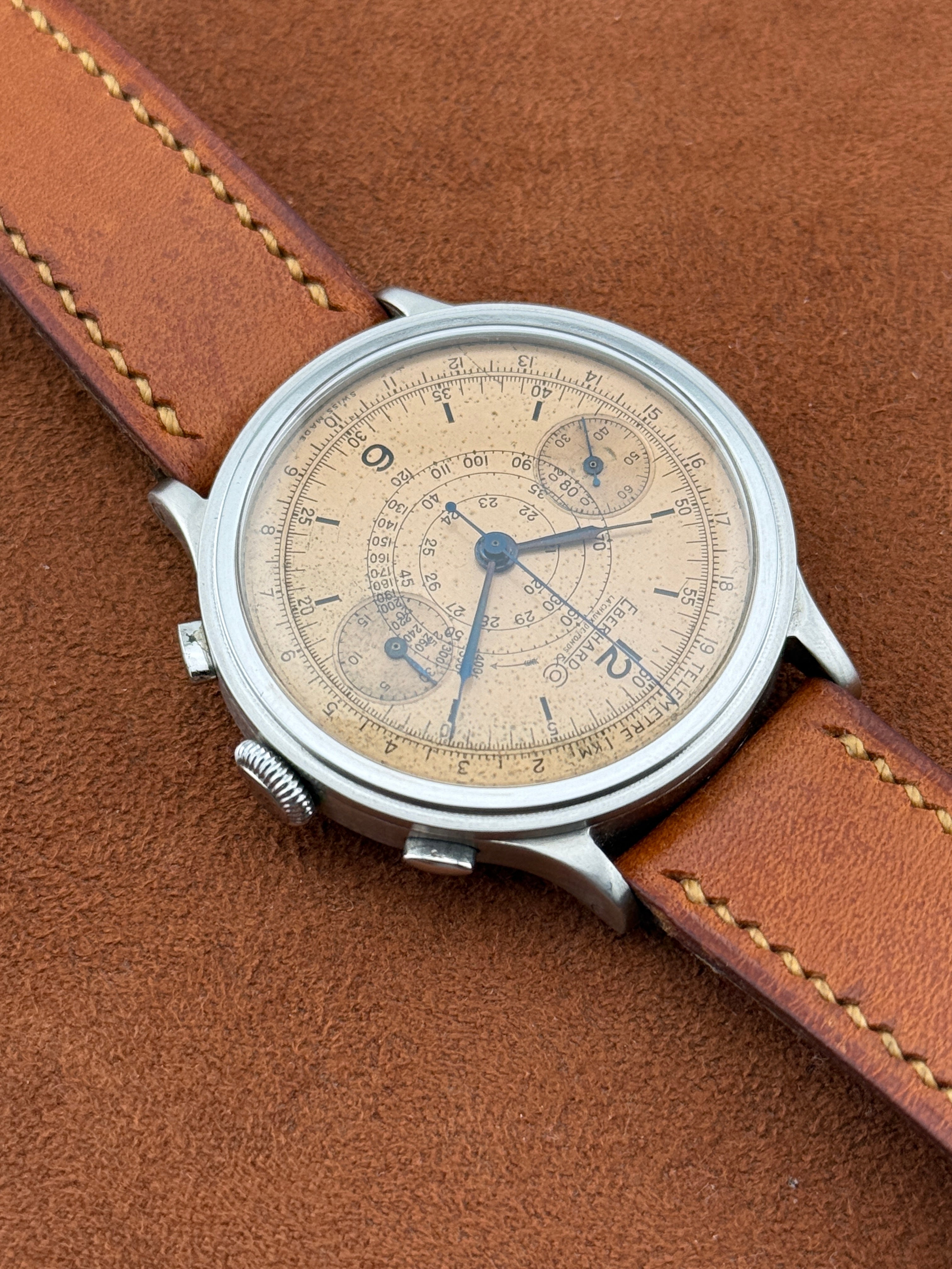 Eberhard & Co. Pre-Extra Fort Chronograph, Stainless Steel, Salmon Dial, Circa 1940
