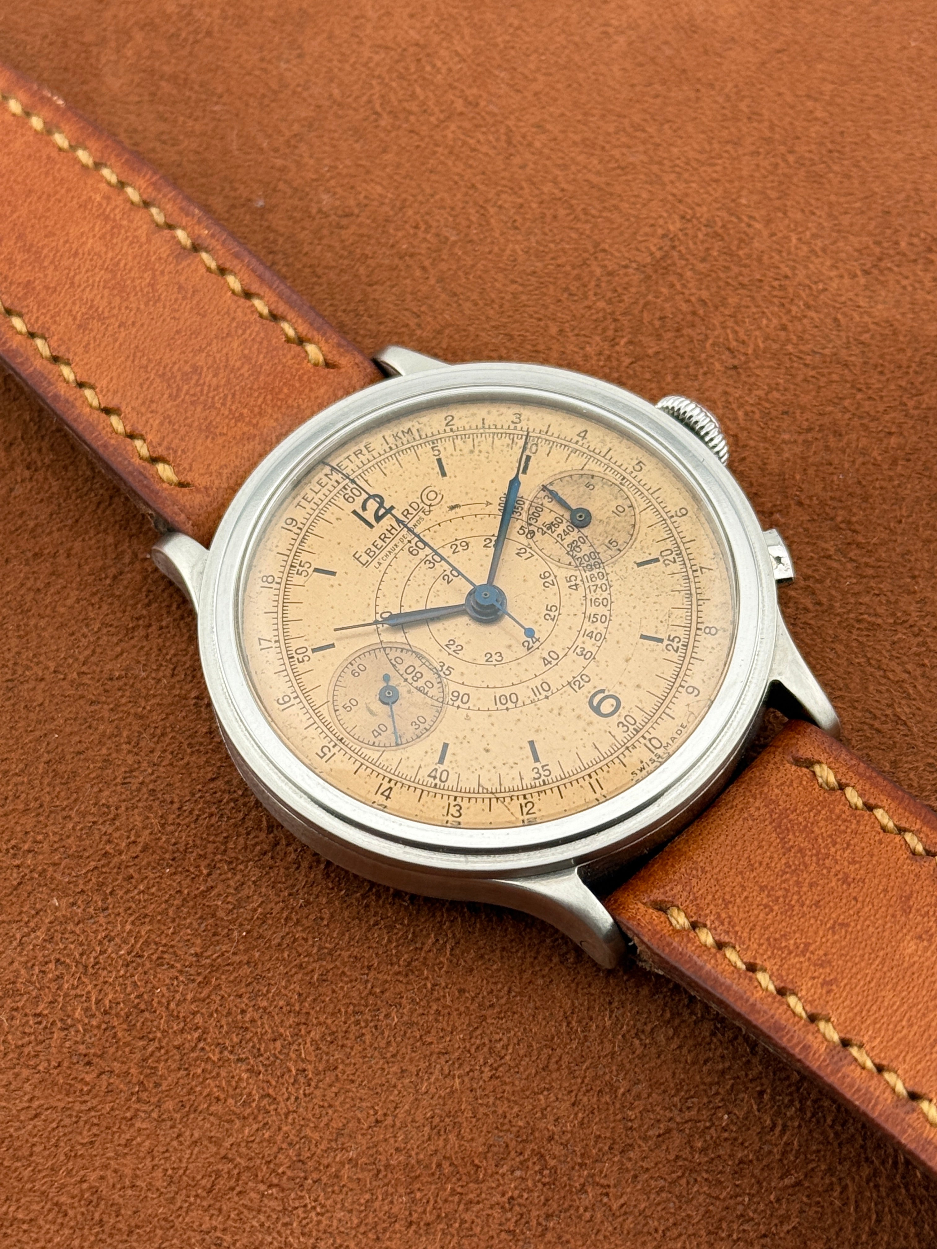 Eberhard & Co. Pre-Extra Fort Chronograph, Stainless Steel, Salmon Dial, Circa 1940