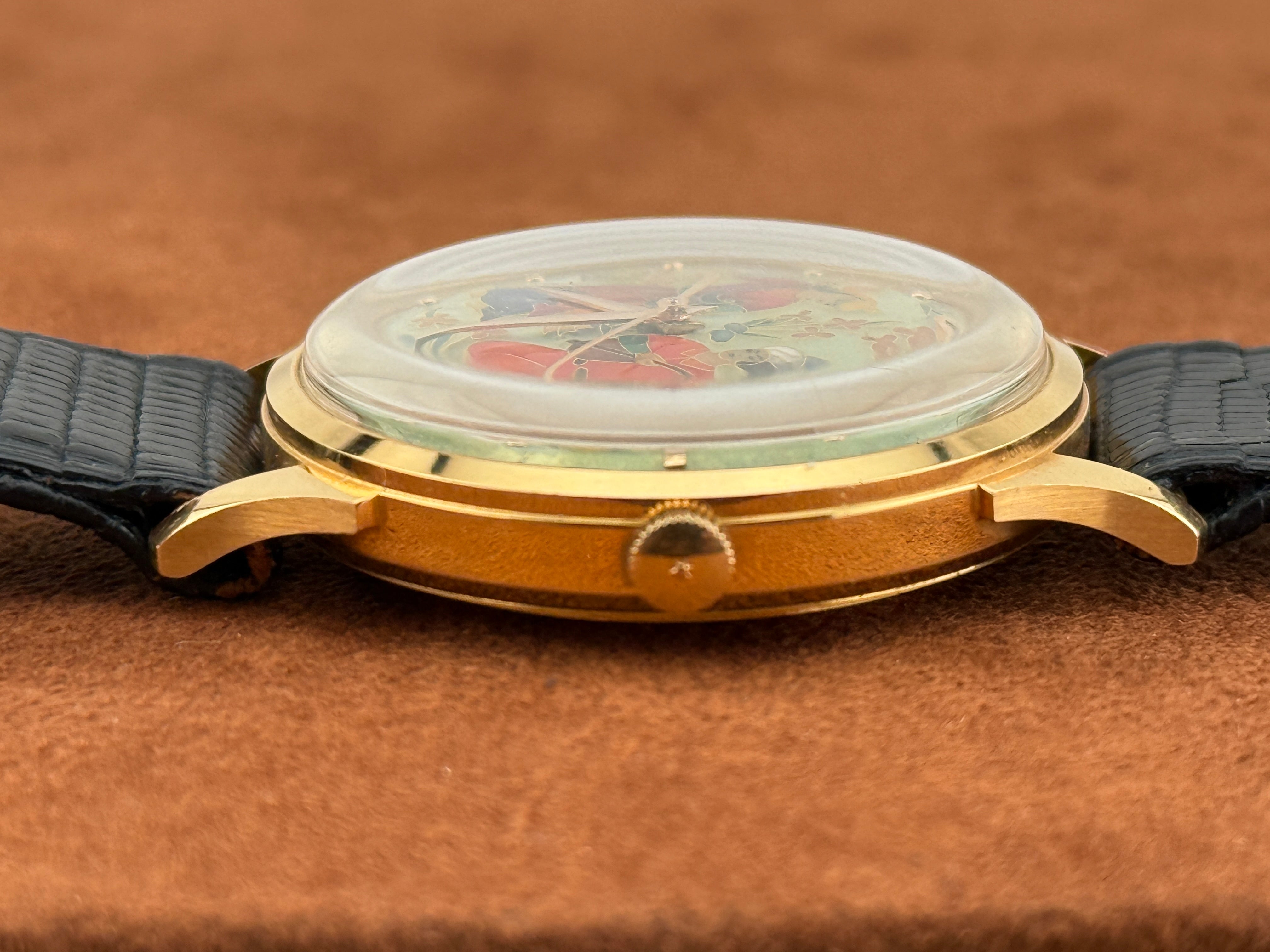 Eska Cloisonné Enamel Dial, 18k Yellow Gold, Persian Courtship Scene, Circa 1955