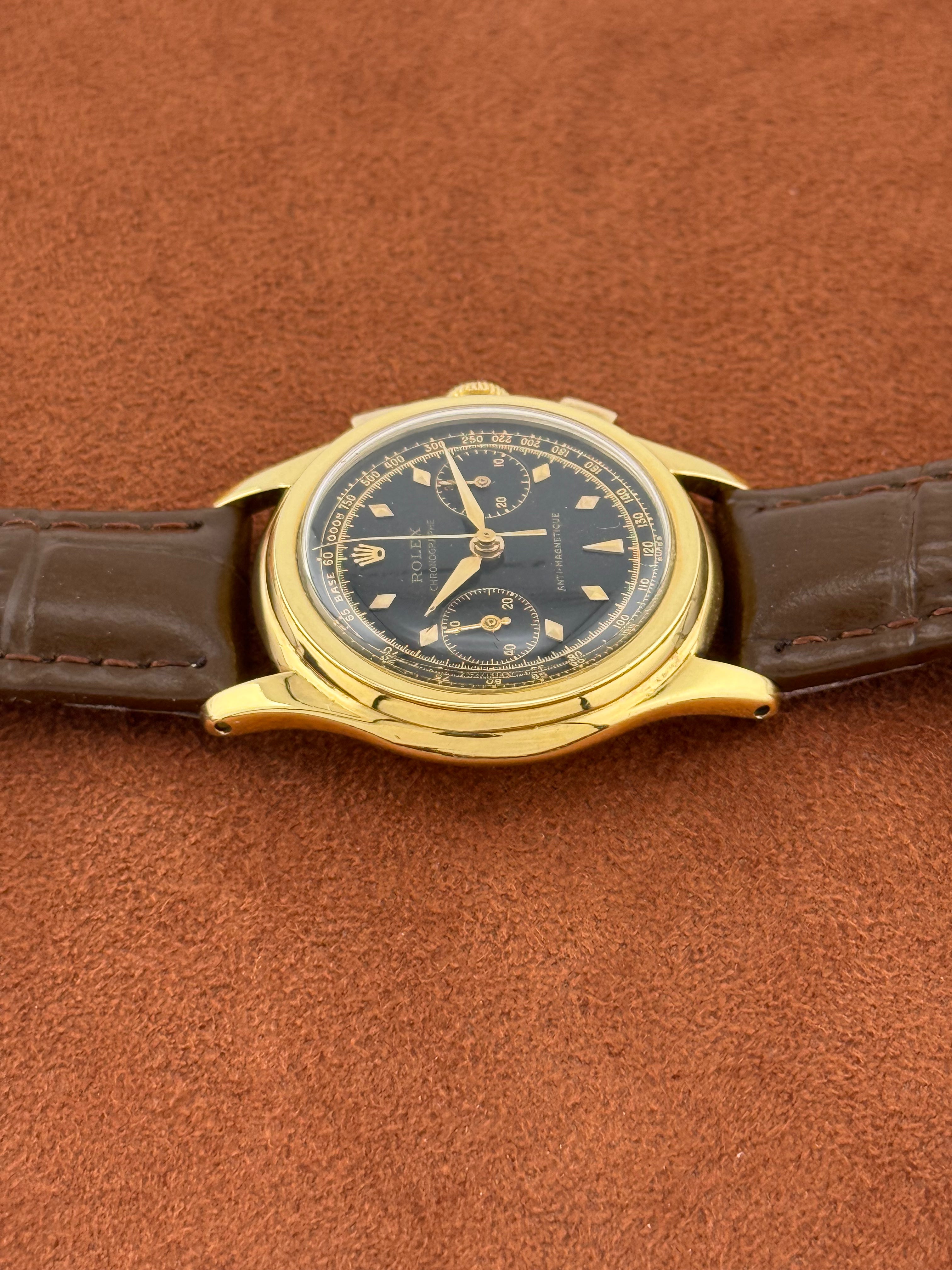 Rolex Piccolino Anti-Magnetique Ref. 3055 – 18K Gold Chronograph, Black Dial