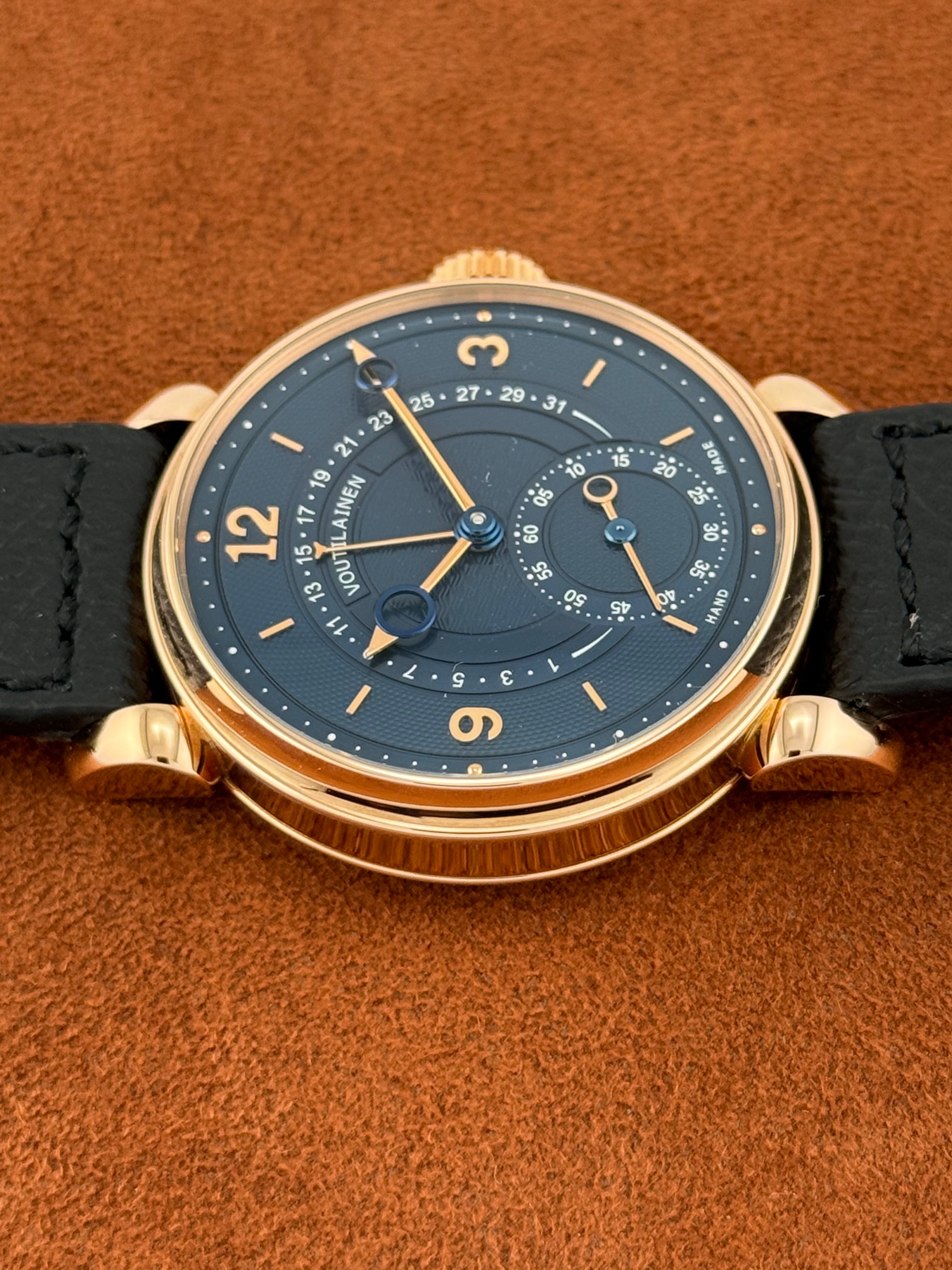 Voutilainen Retrograde Date Ref. 217QRS – Pink Gold, Blue Guilloché Dial, Limited Edition of 10