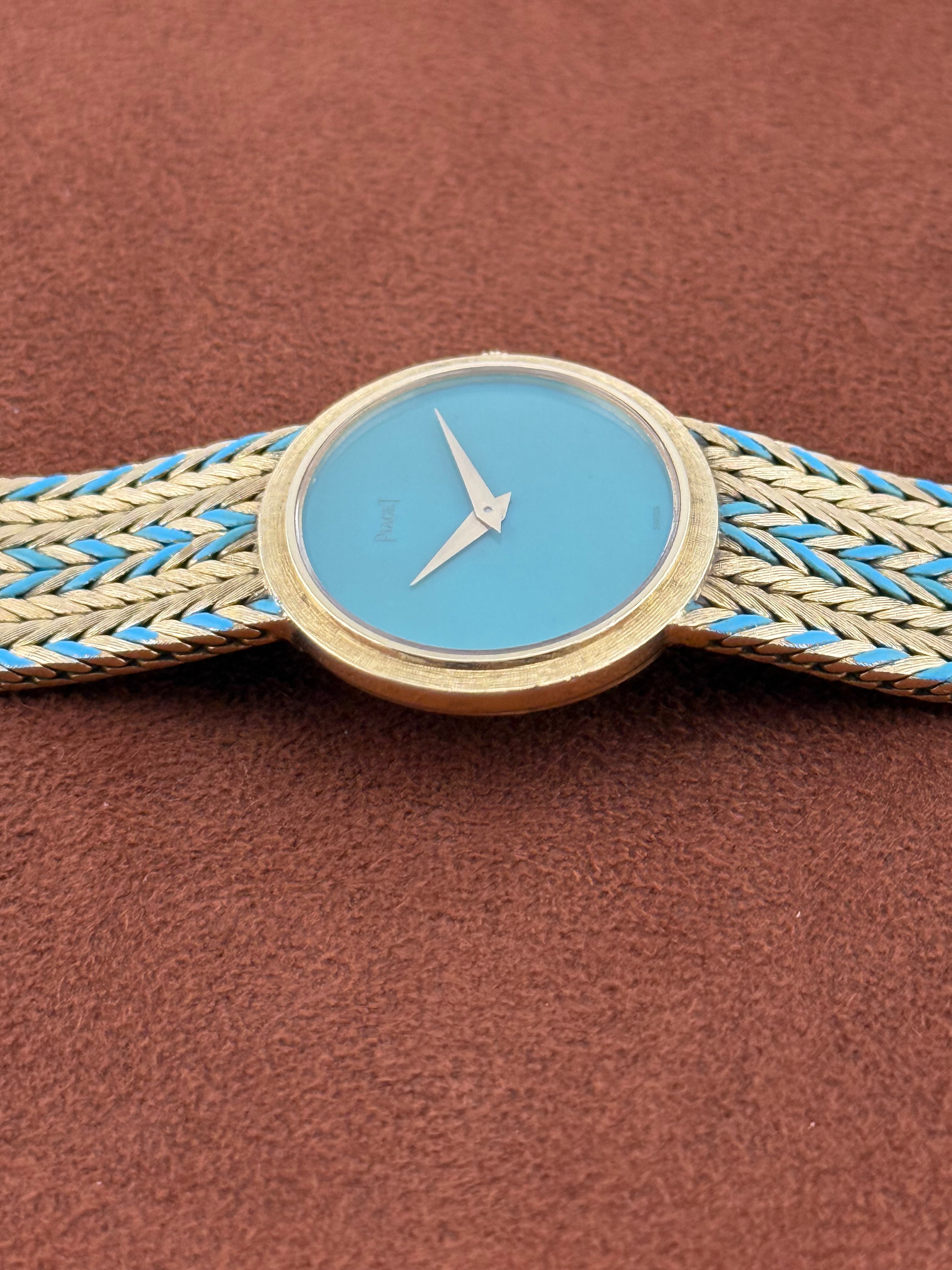 Piaget Ref. 9801 E 14 – Turquoise Dial, 18K Yellow Gold Bracelet Watch, Circa 1970–1971