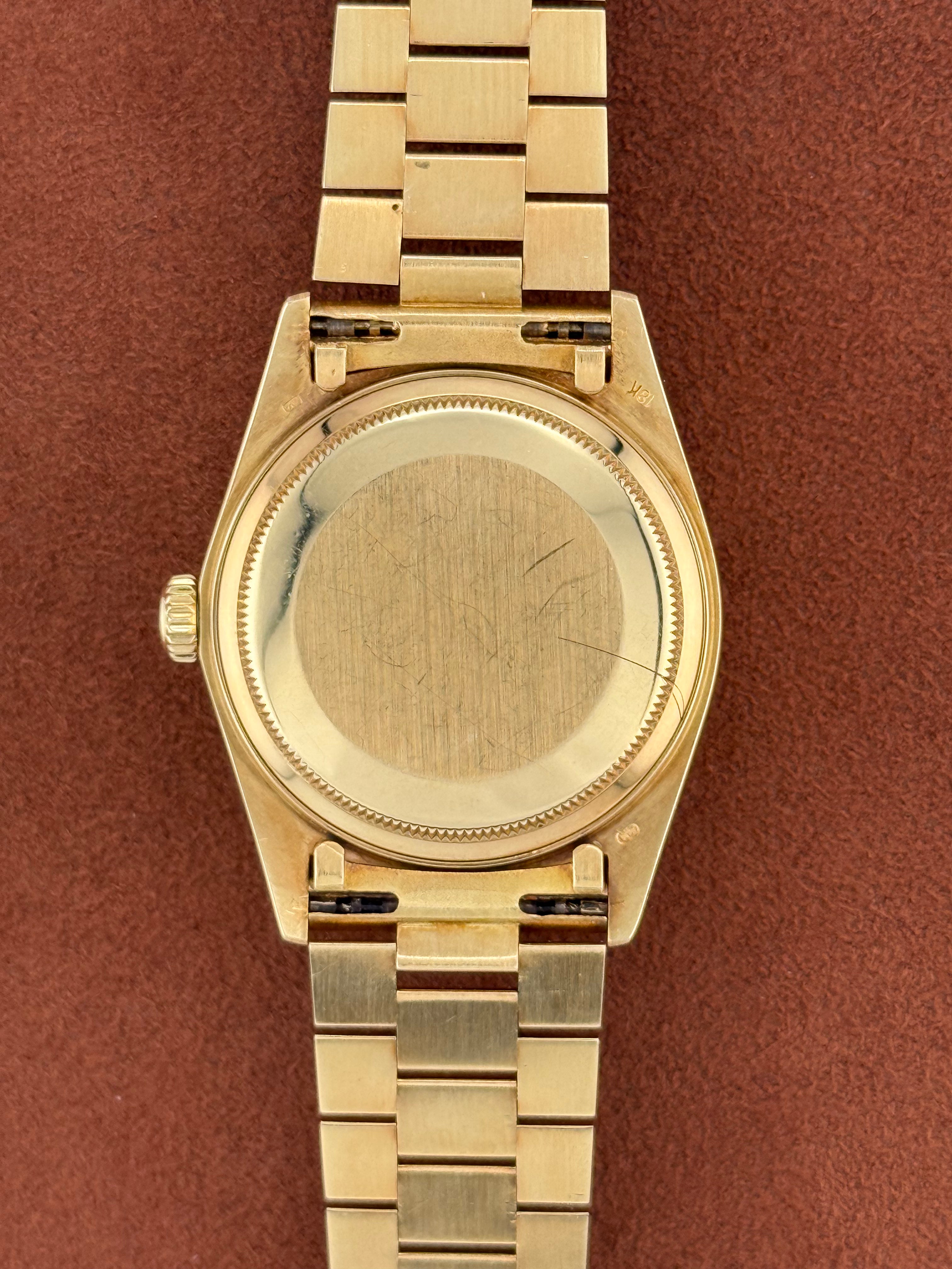 Rolex Day-Date “Stella” Ref. 18038 – Coral Red Dial, 18K Yellow Gold Bracelet Watch, Circa 1987