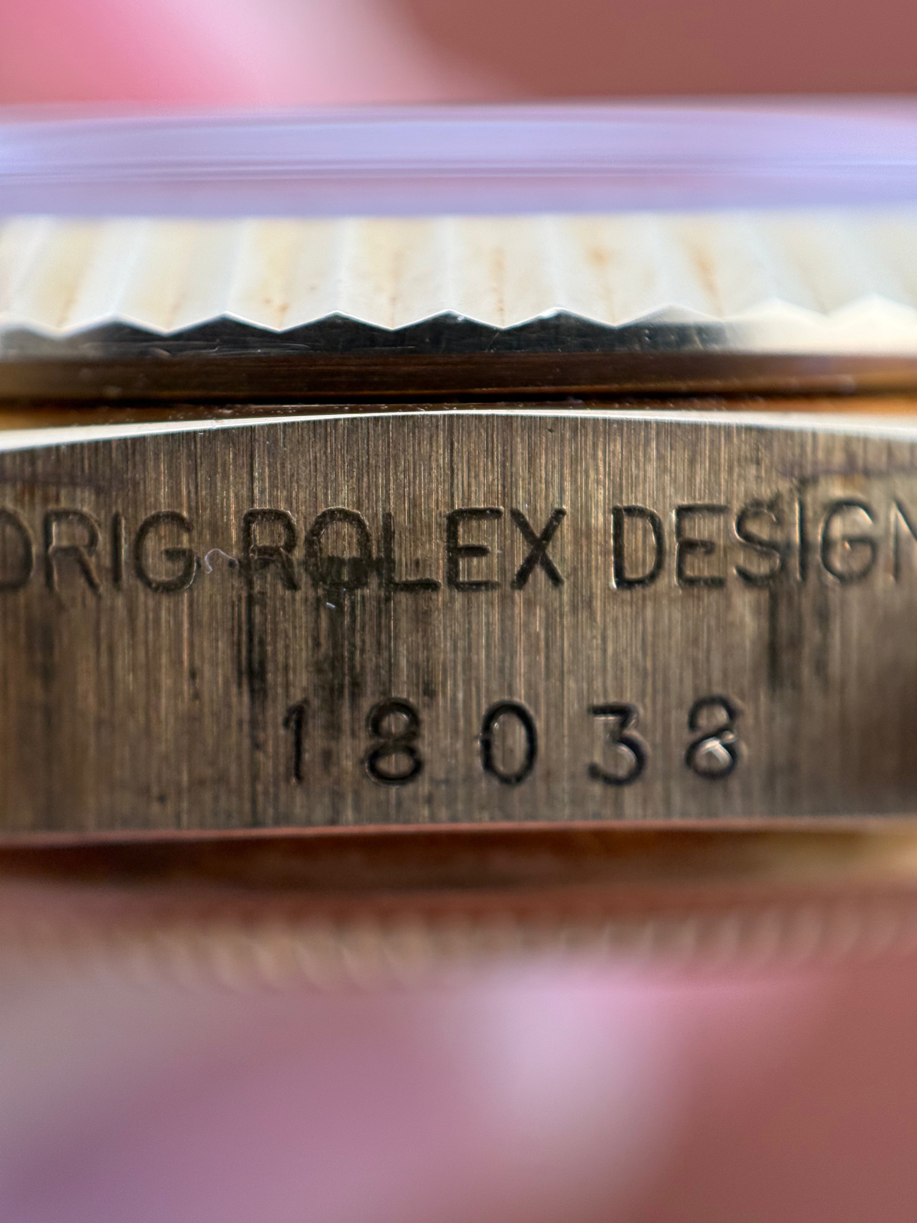Rolex Day-Date “Stella” Ref. 18038 – Coral Red Dial, 18K Yellow Gold Bracelet Watch, Circa 1987