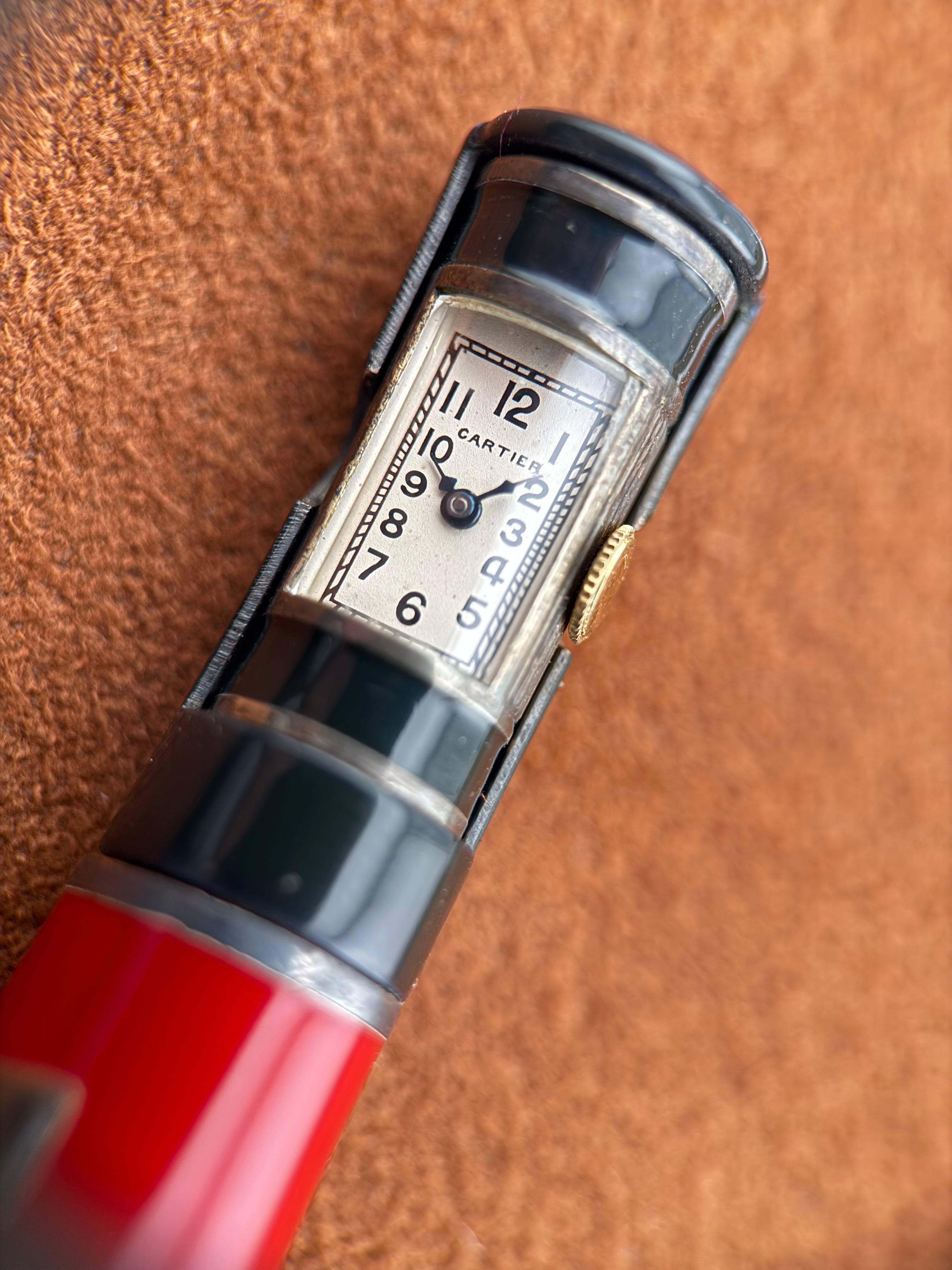 Cartier lighter watch with black and red enamel in Silver - circa 1930