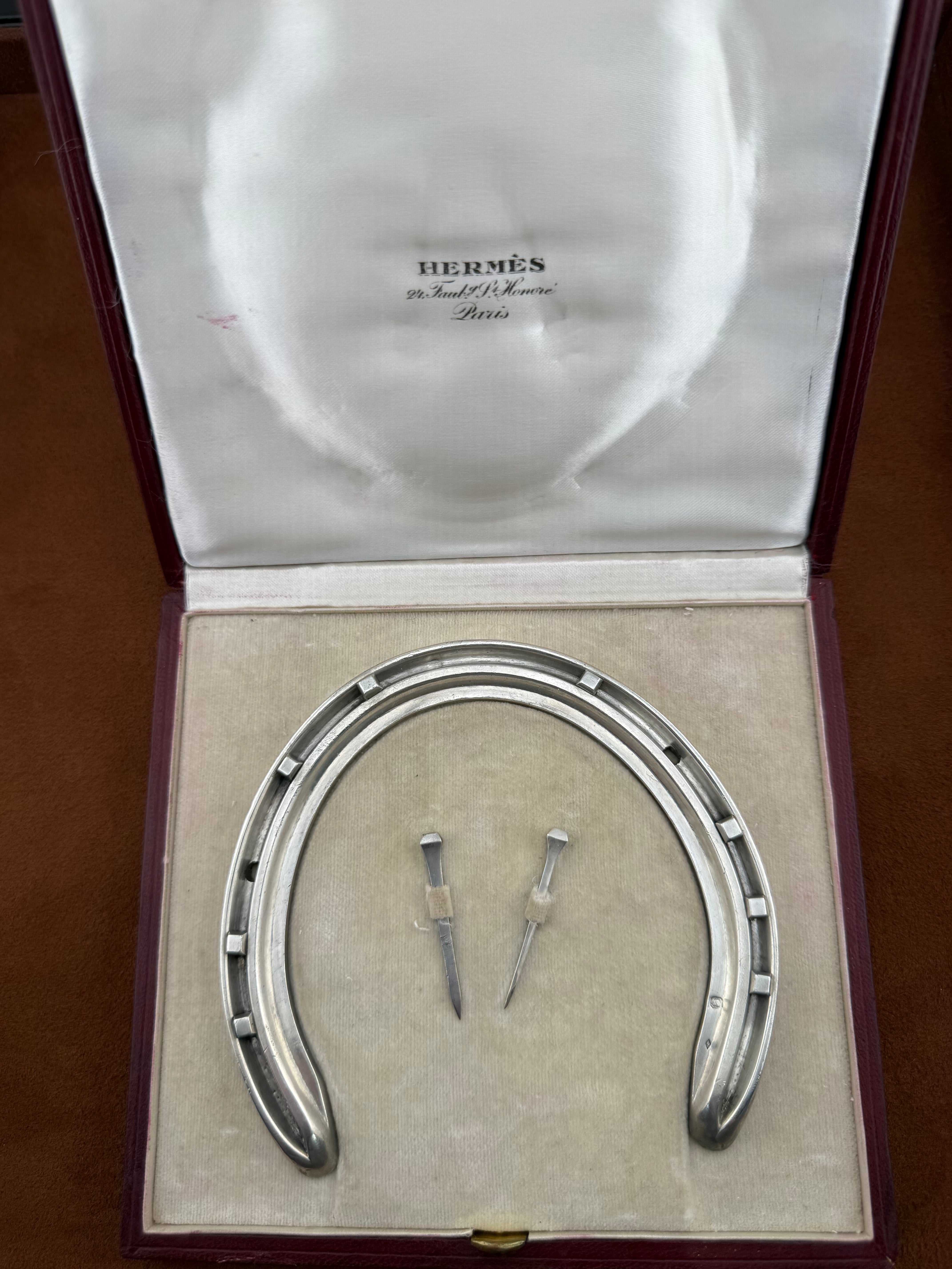 Hermes Paris - Silver Equestrian Horseshoe Set with original fitted presentation box