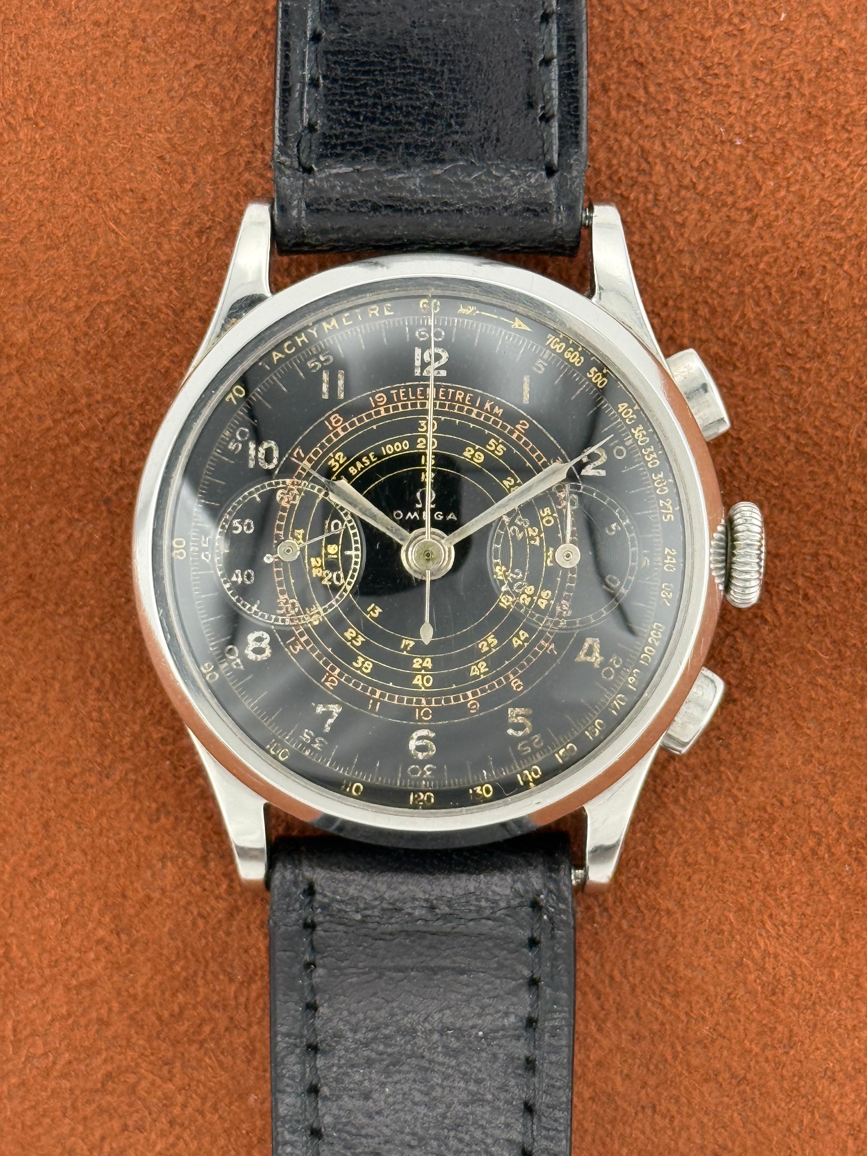 Omega Steel Chronograph – Gilt Multi-Scale Dial, Cal. 33.3 CHRO, 1940s