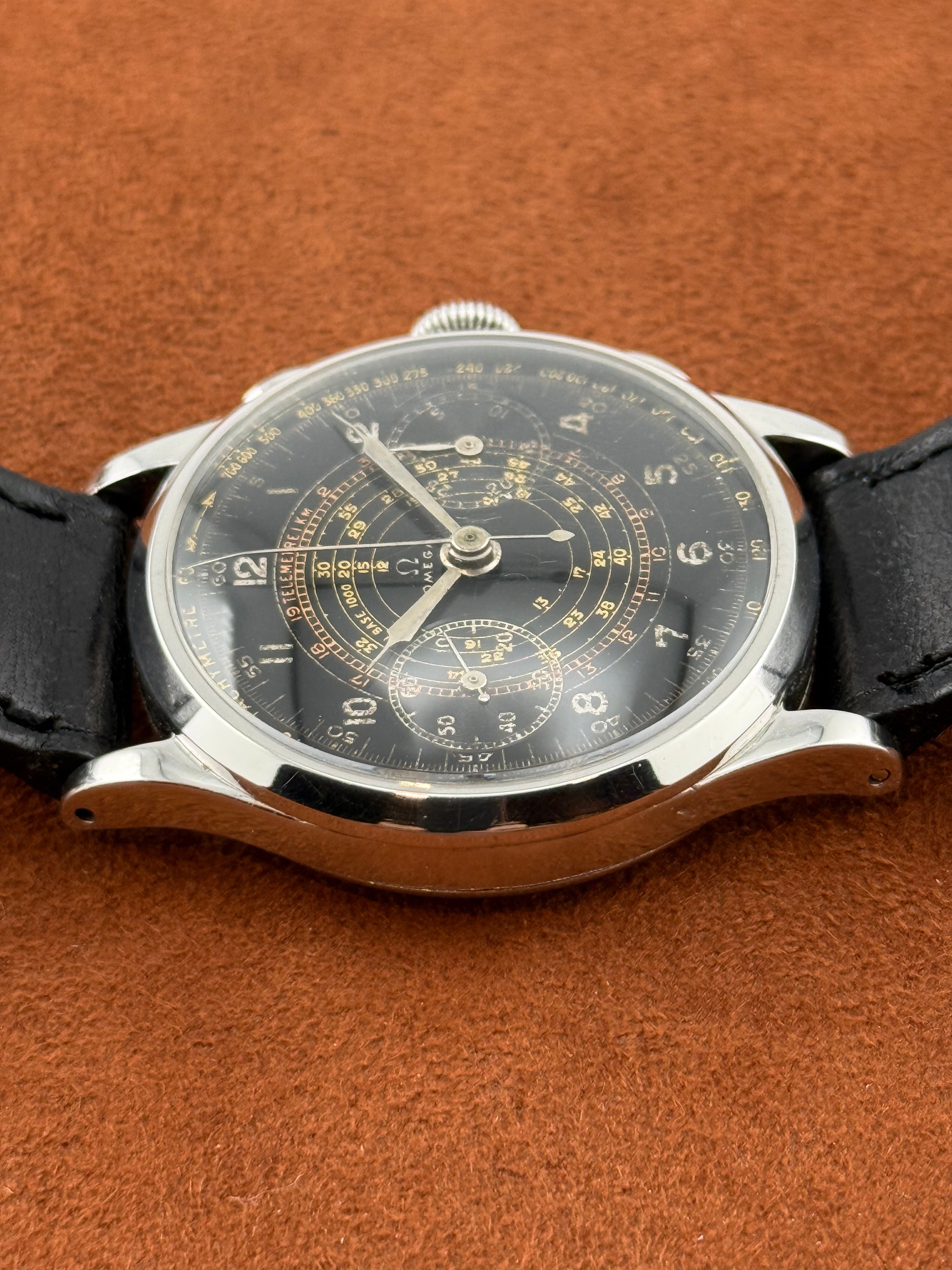 Omega Steel Chronograph – Gilt Multi-Scale Dial, Cal. 33.3 CHRO, 1940s