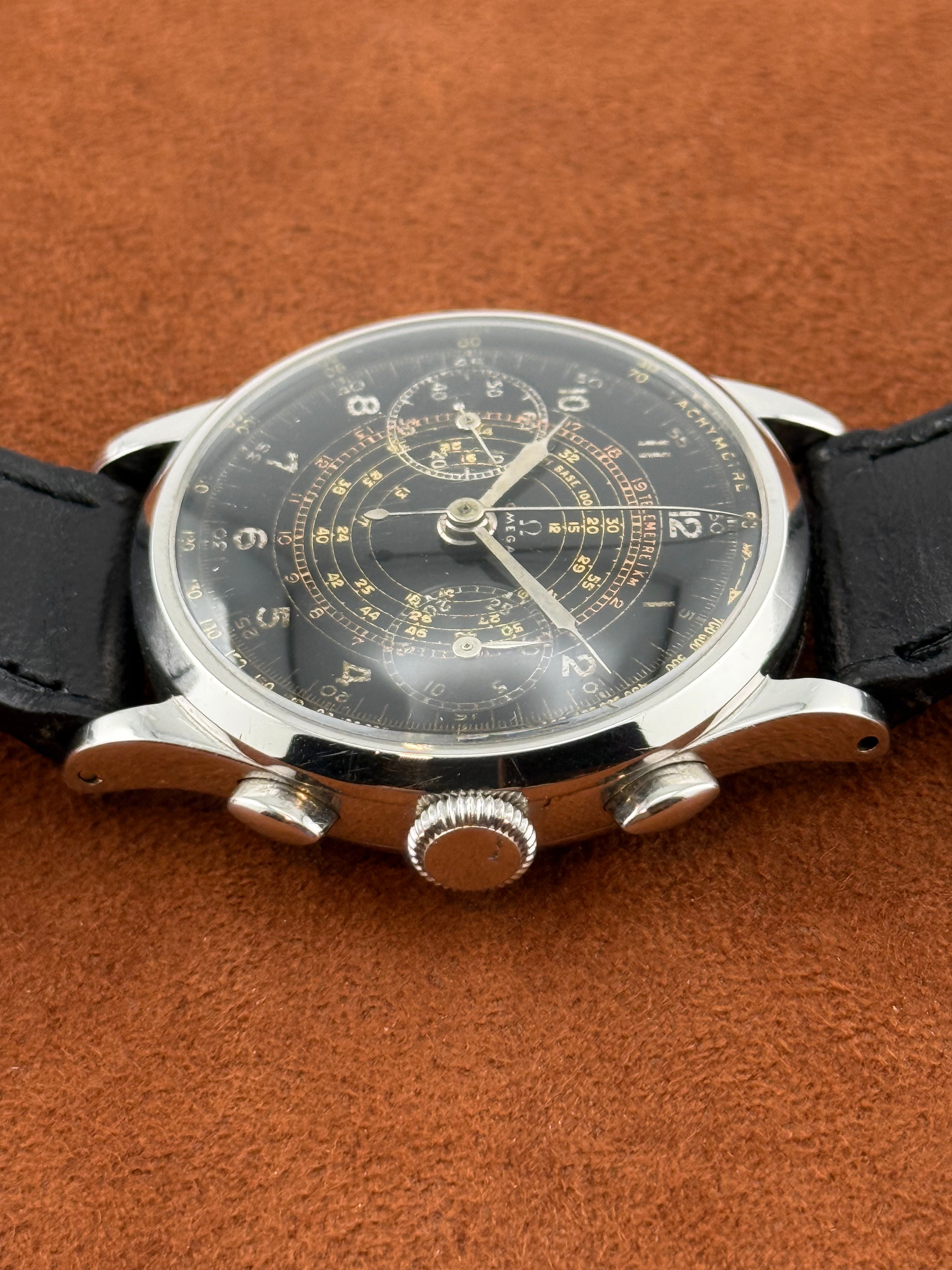 Omega Steel Chronograph – Gilt Multi-Scale Dial, Cal. 33.3 CHRO, 1940s
