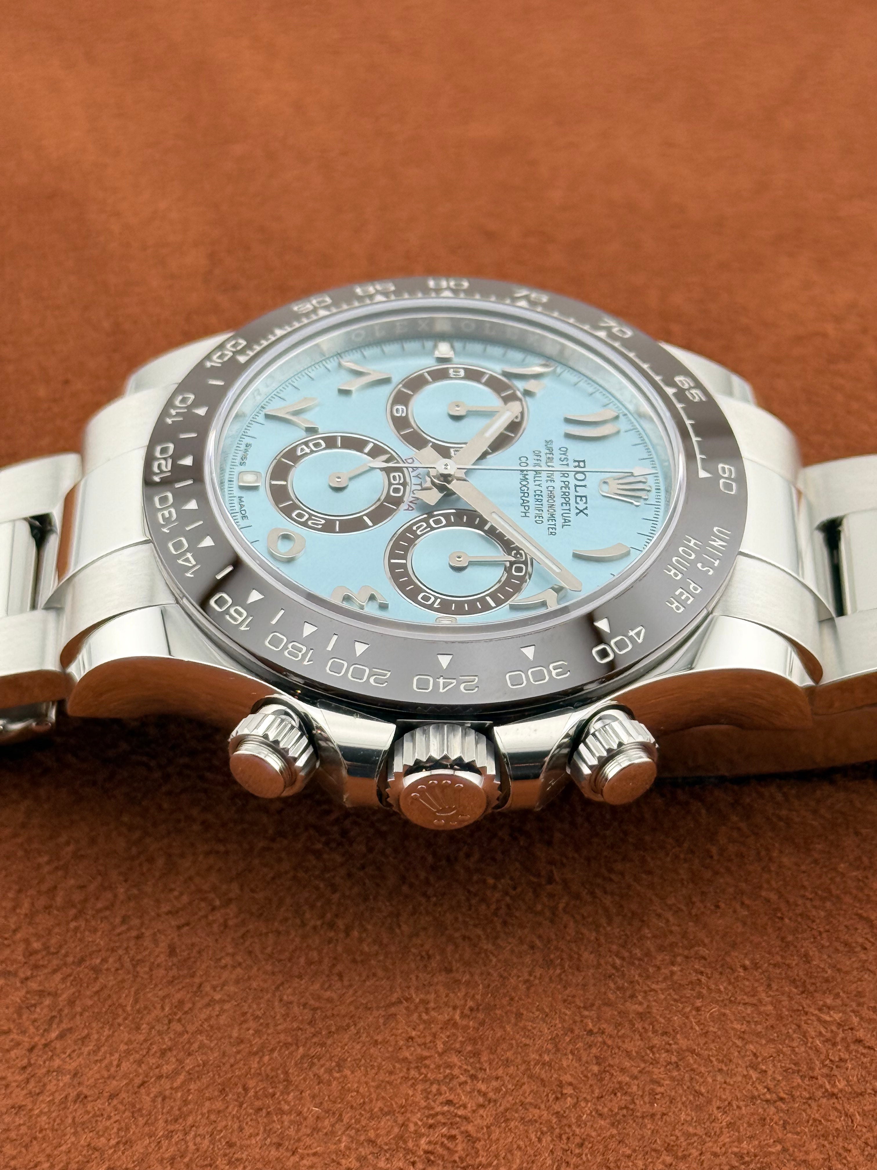 Rolex Cosmograph Daytona Ref. 116506 – Platinum, Ice Blue Dial, Eastern Arabic Numerals – Unworn, Full Set 2022