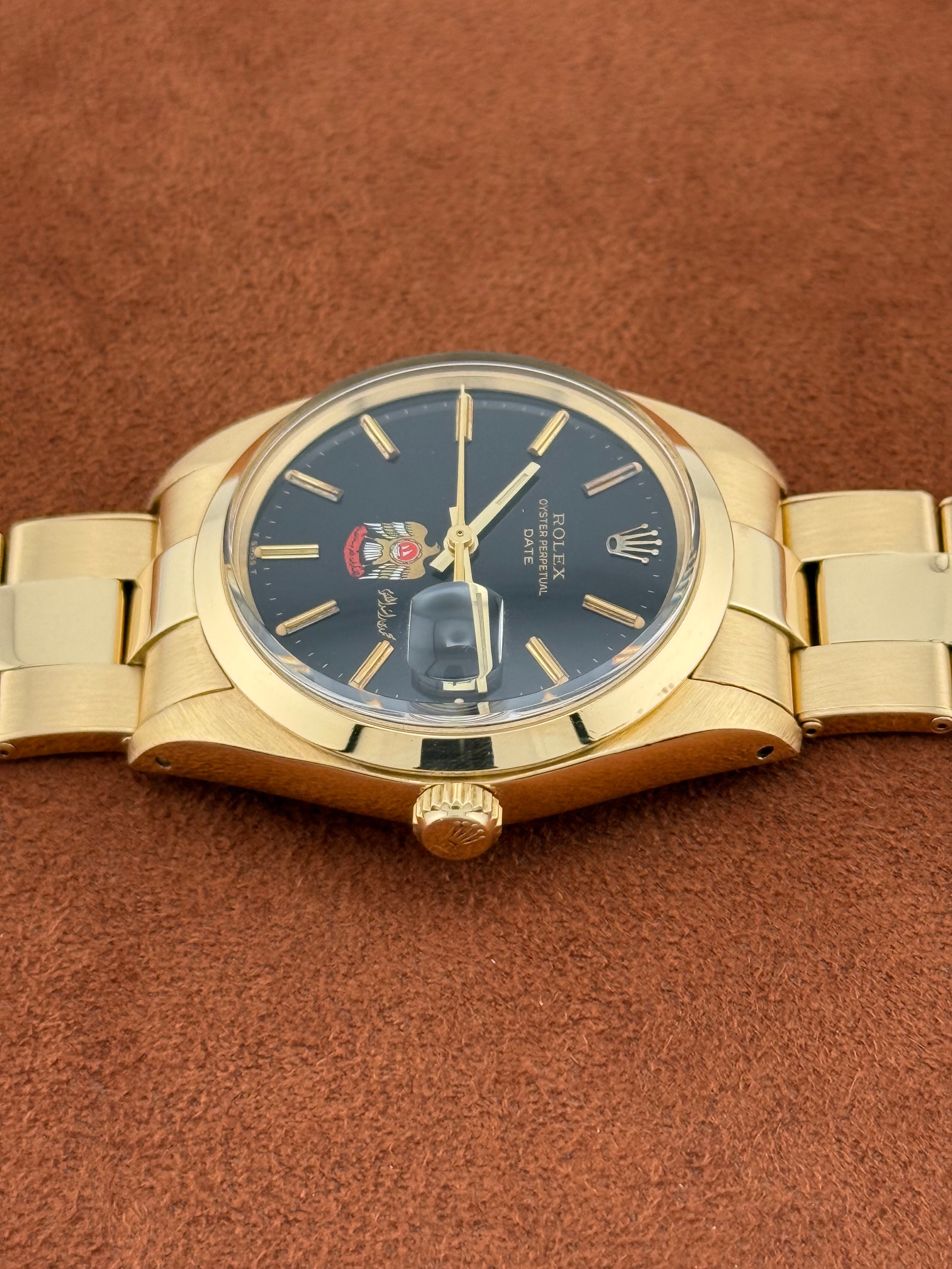 Rolex Oyster Perpetual Date Ref. 1500 – Yellow Gold, UAE Crest Dial, Sheikh Mohammed bin Rashid Signature