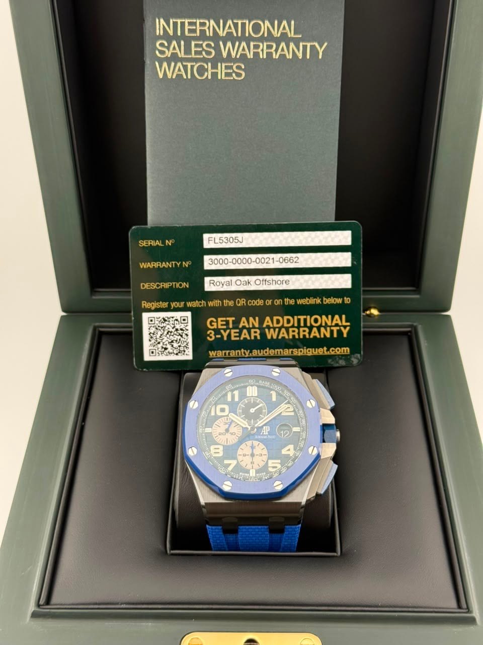 Audemars Piguet Royal Oak Offshore Selfwinding Chronograph Ref. 26405CE.OO.A030CA.01 — Black & Blue Ceramic, Full Set
