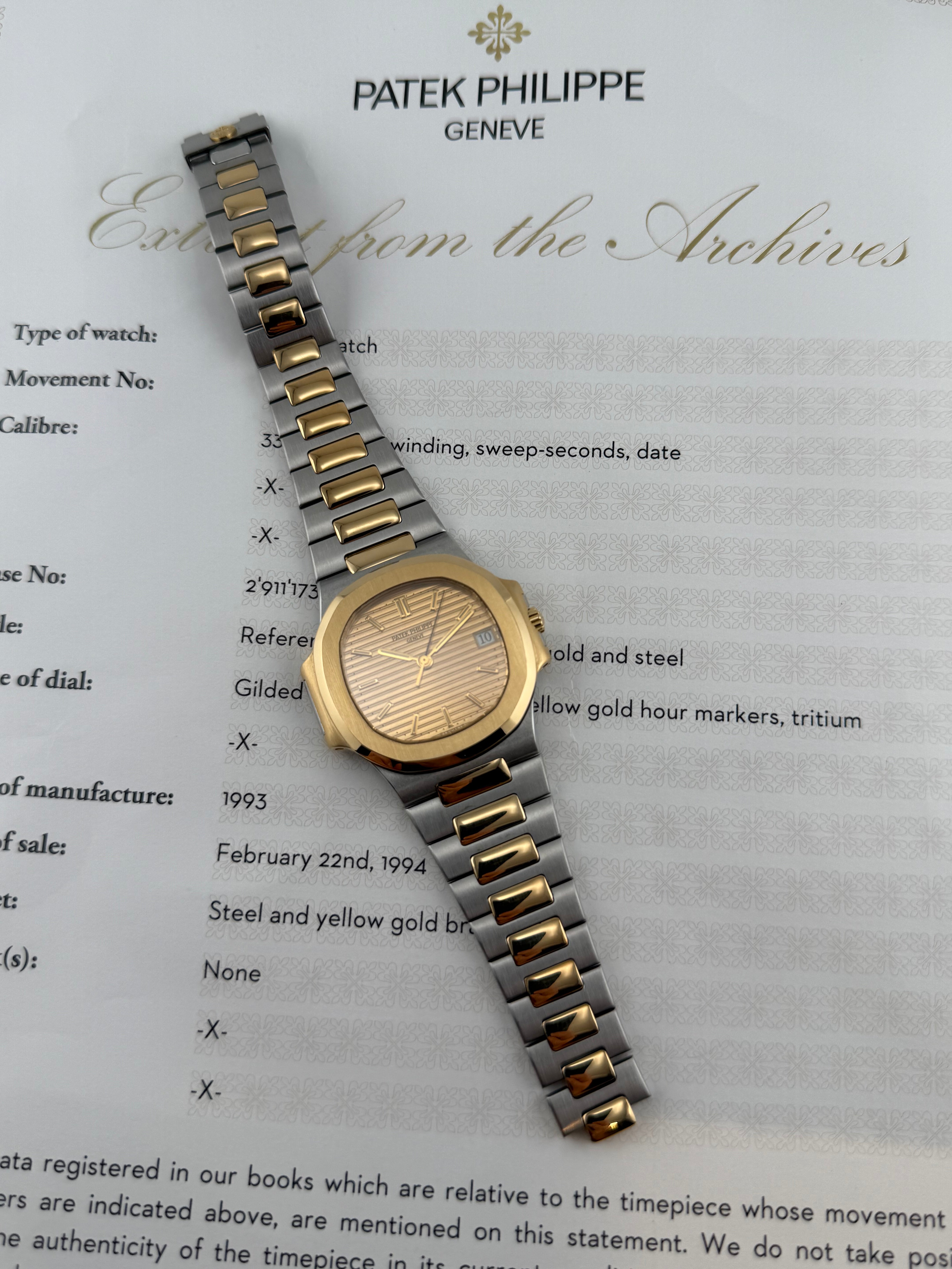Patek Philippe Nautilus Ref. 3800/1 – Steel & Gold, Gilded Dial, Extract from the Archives