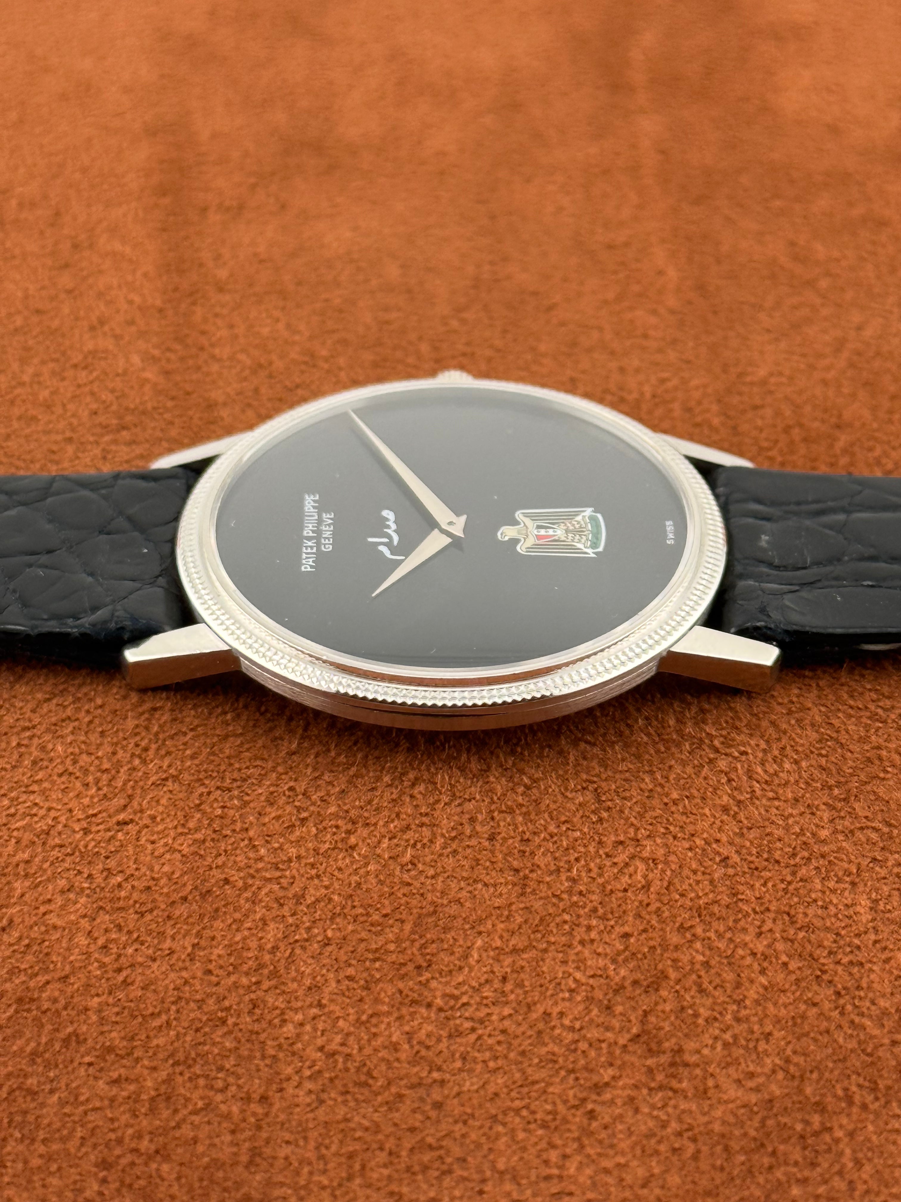 Patek Philippe Calatrava Ref. 3590 Iraqi eagle and “Saddam” on the dial – Onyx Dial, 18K White Gold, Extract from the Archives, 1981