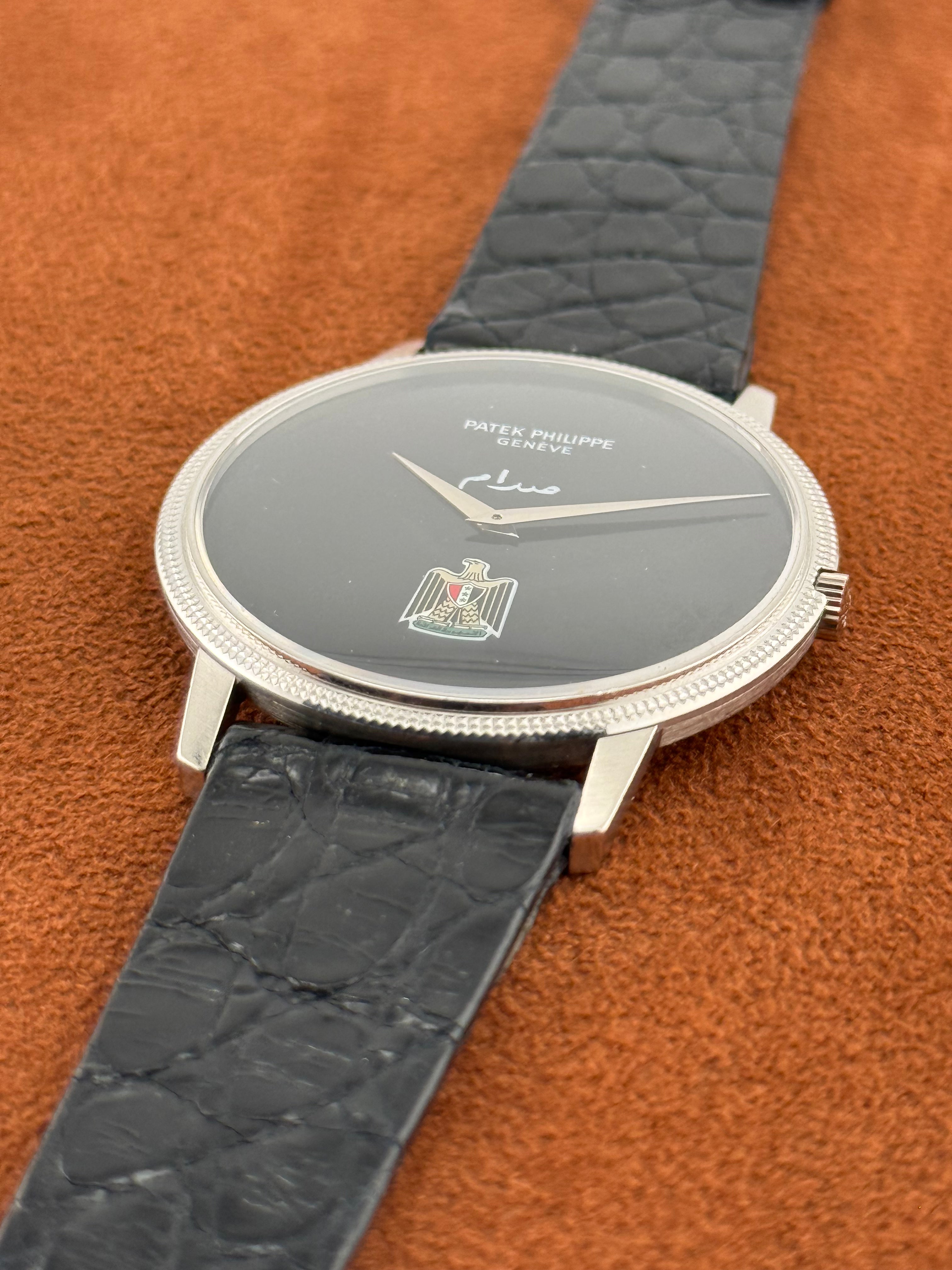 Patek Philippe Calatrava Ref. 3590 Iraqi eagle and “Saddam” on the dial – Onyx Dial, 18K White Gold, Extract from the Archives, 1981