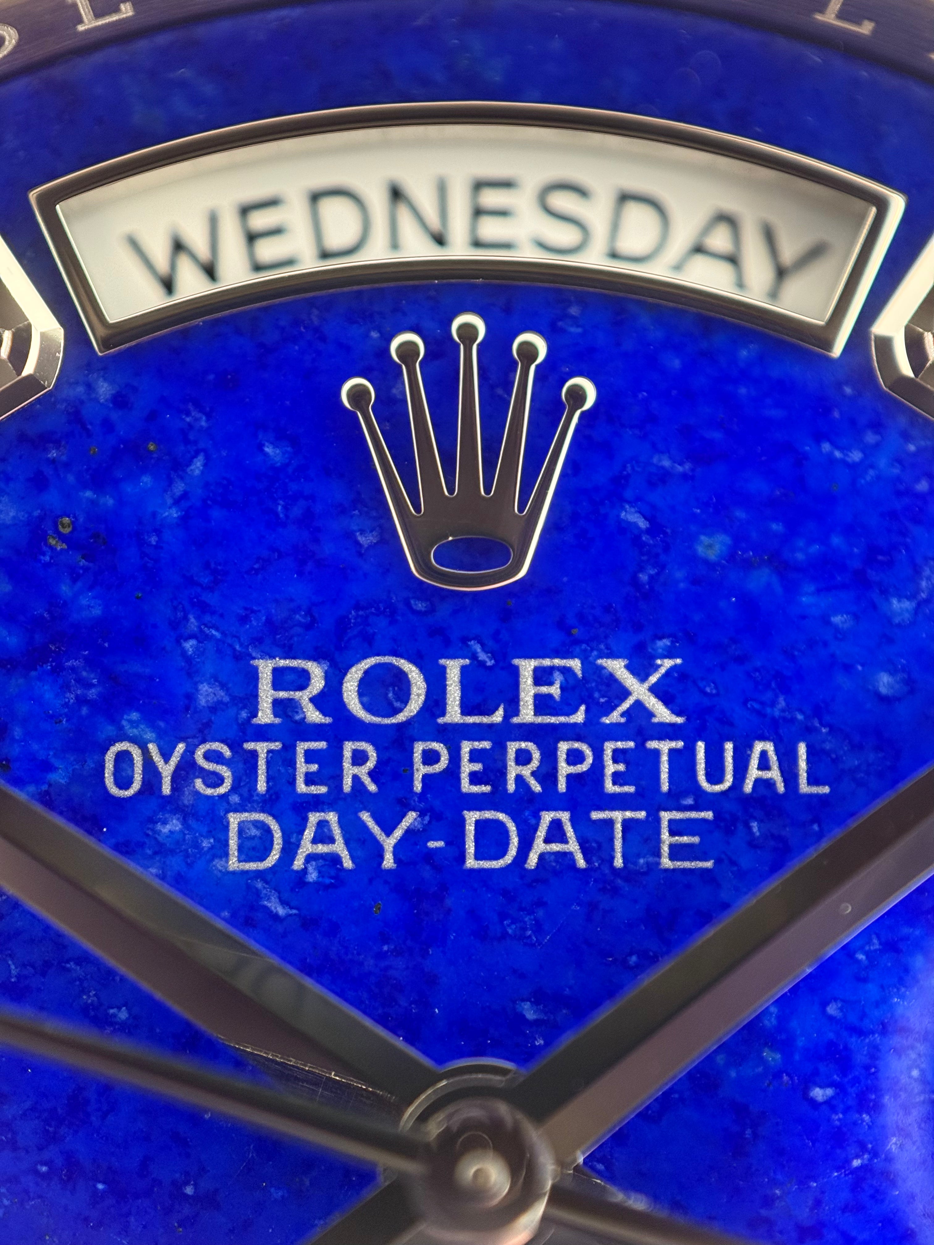 Rolex Day-Date 36 Ref. 118339 – Lapis Lazuli Dial, Diamond Lugs, Full Set 2014