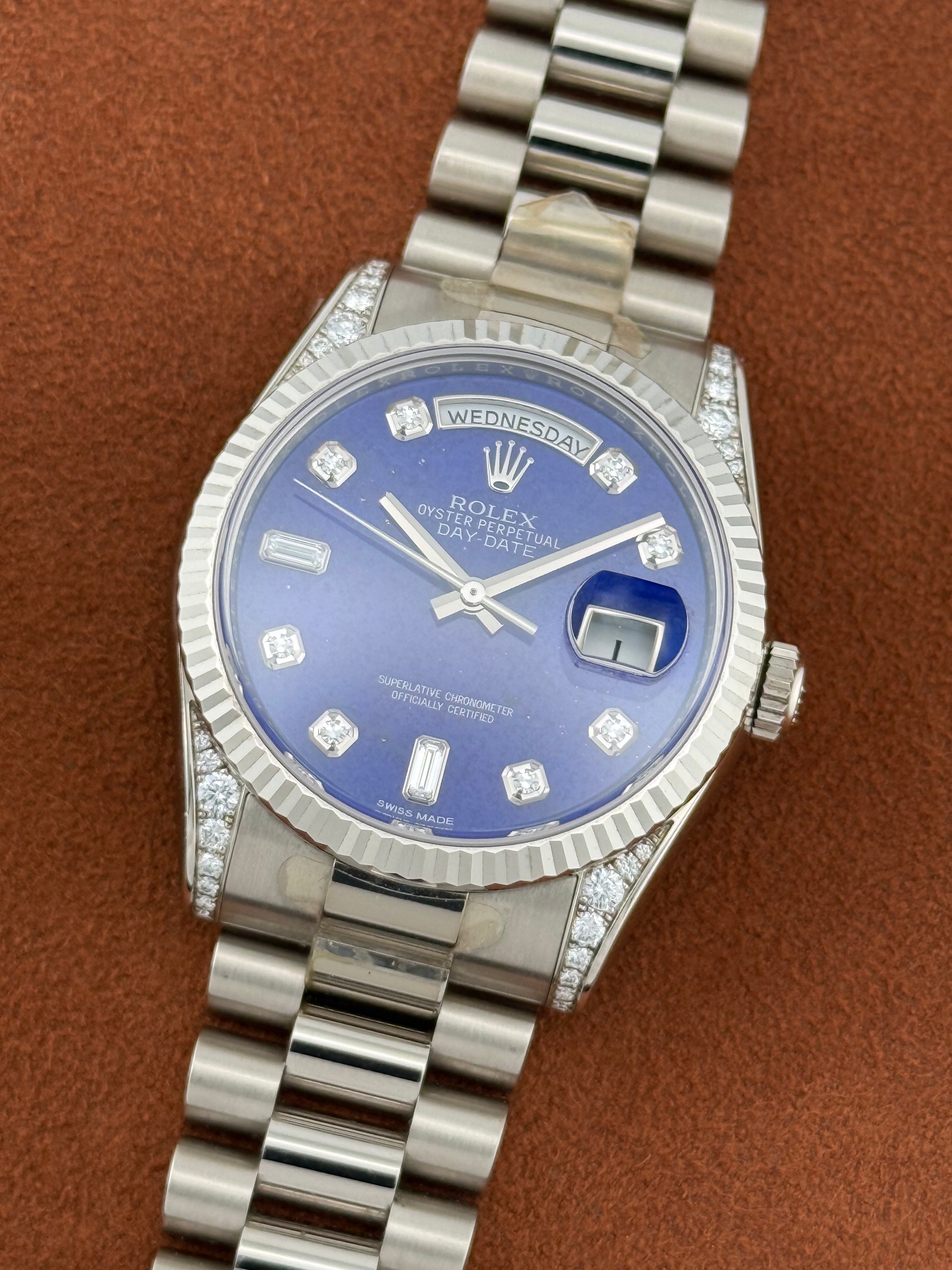 Rolex Day-Date 36 Ref. 118339 – Lapis Lazuli Dial, Diamond Lugs, Full Set 2014