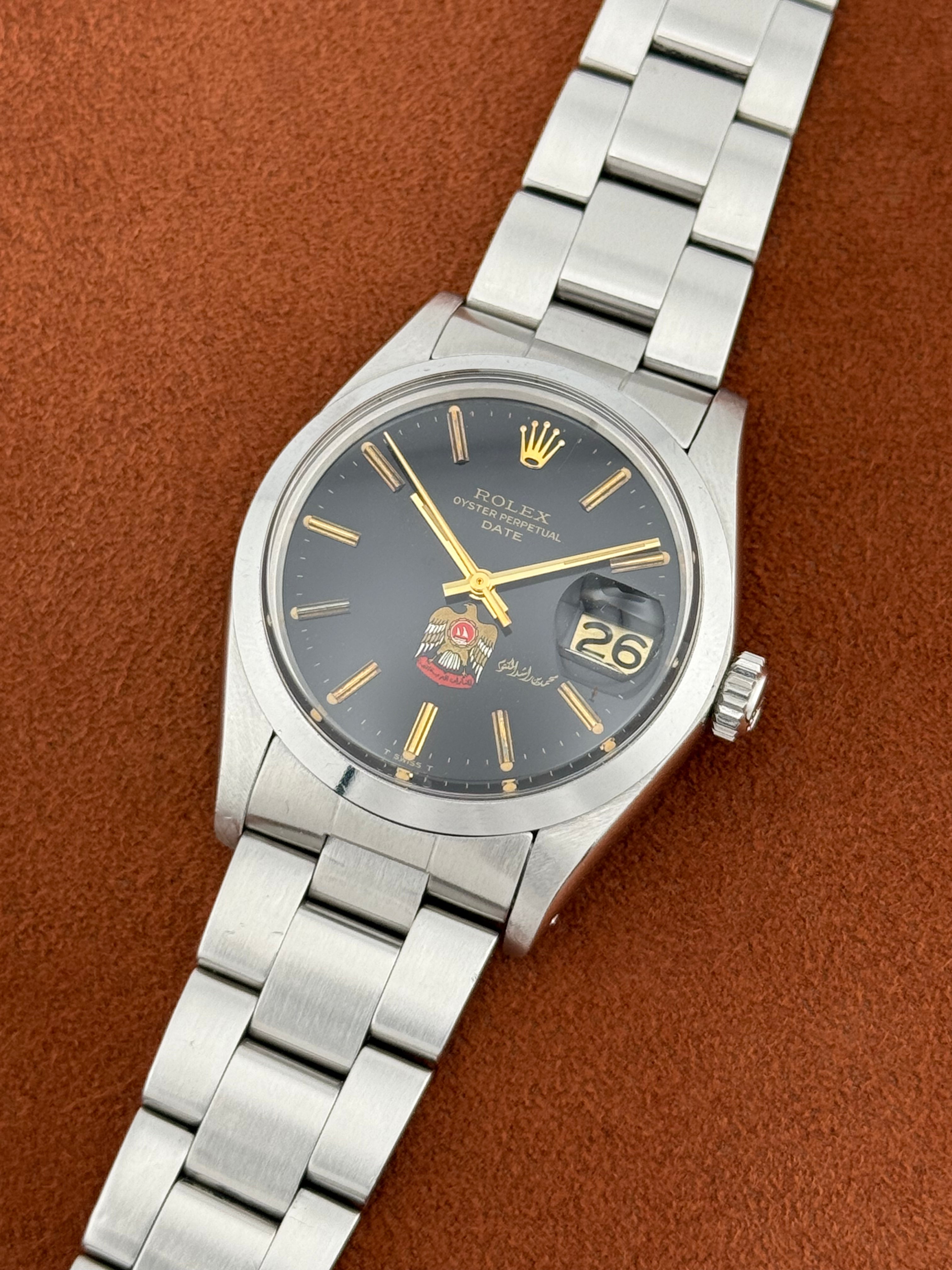 Rolex Oyster Perpetual Date Ref. 1500 – Steel, UAE Crest Dial, Sheikh Mohammed bin Rashid Signature