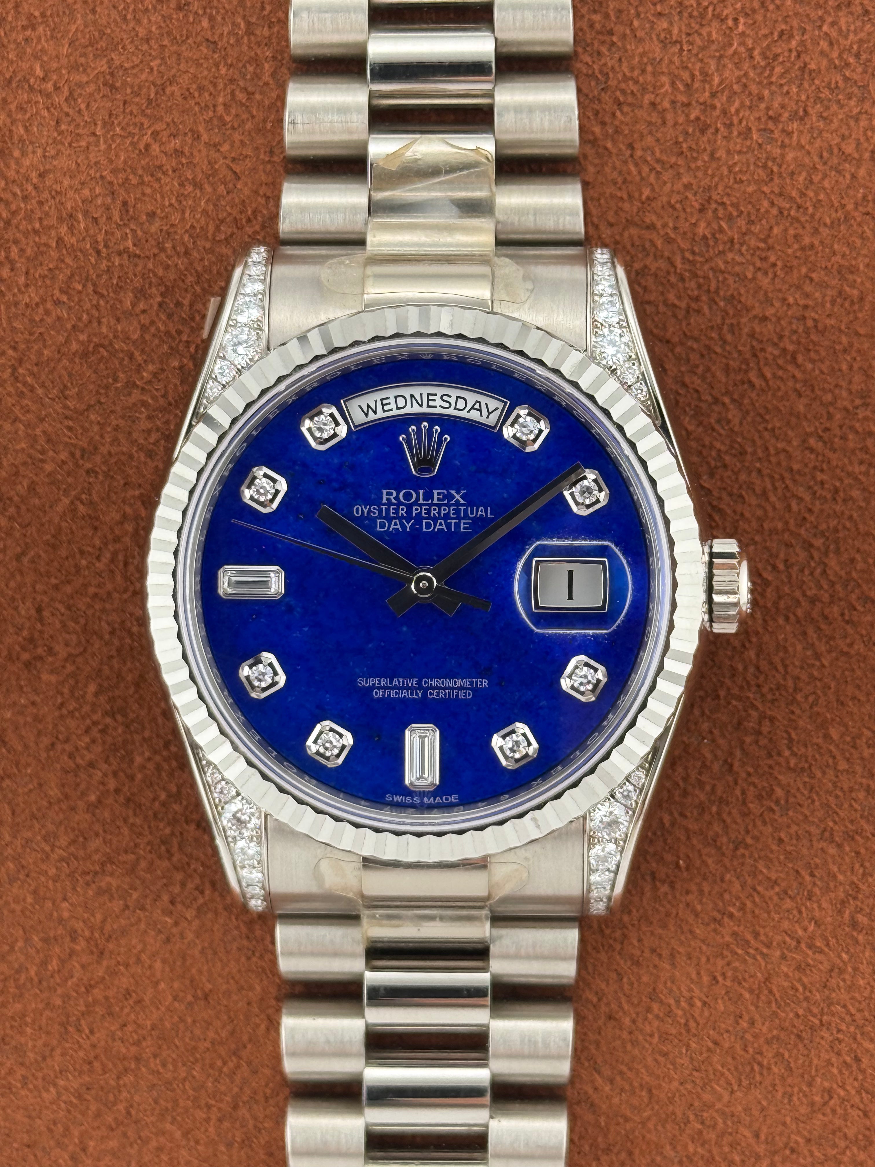 Rolex Day-Date 36 Ref. 118339 – Lapis Lazuli Dial, Diamond Lugs, Full Set 2014