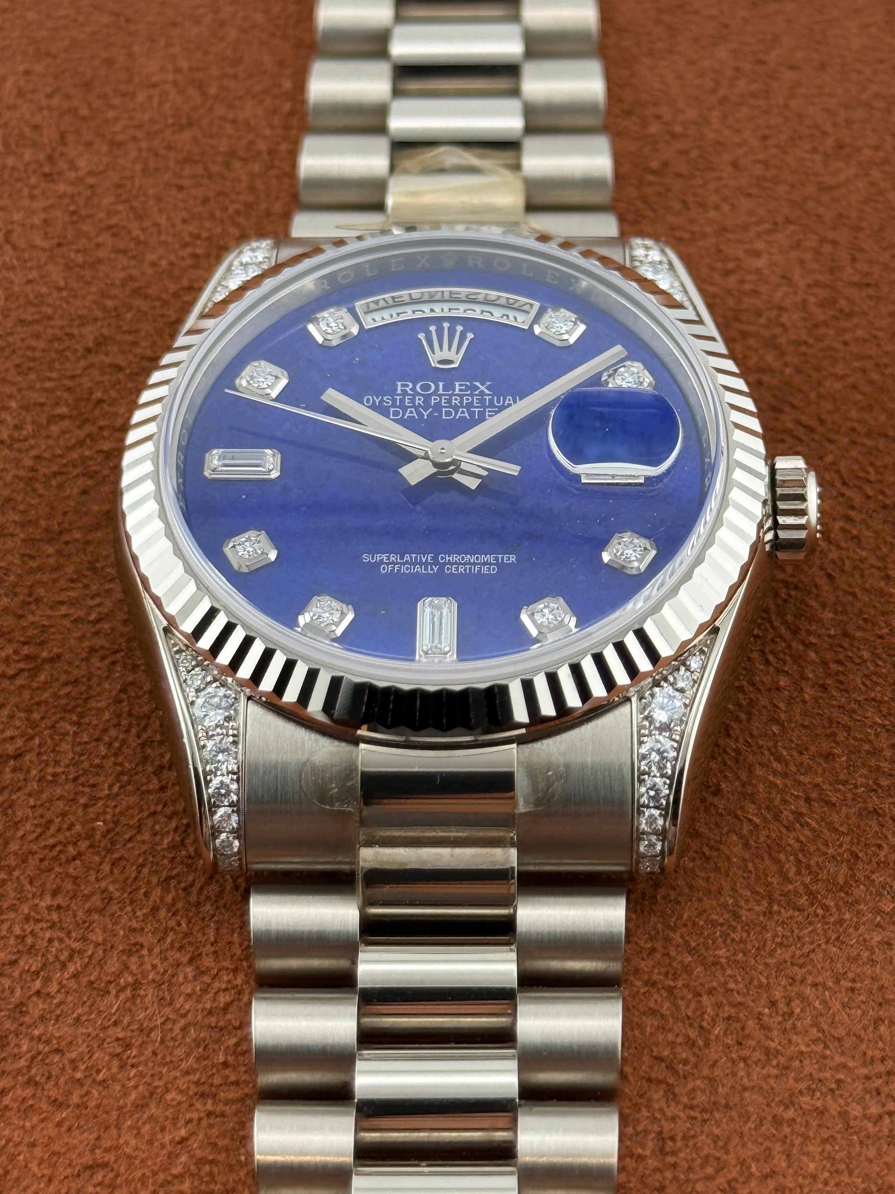 Rolex Day-Date 36 Ref. 118339 – Lapis Lazuli Dial, Diamond Lugs, Full Set 2014