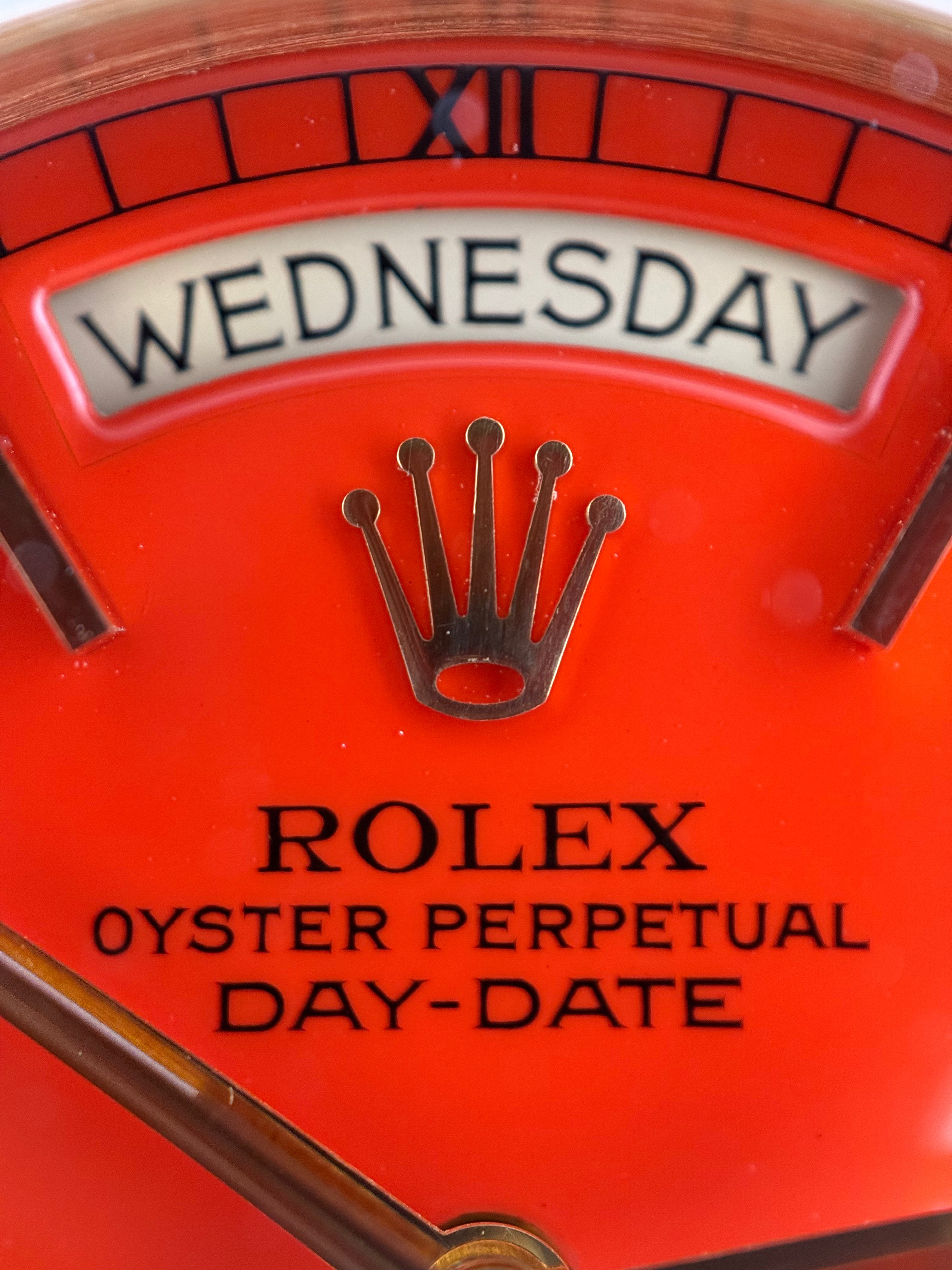 Rolex Day-Date “Stella” Ref. 18038 – Coral Red Dial, 18K Yellow Gold Bracelet Watch, Circa 1987