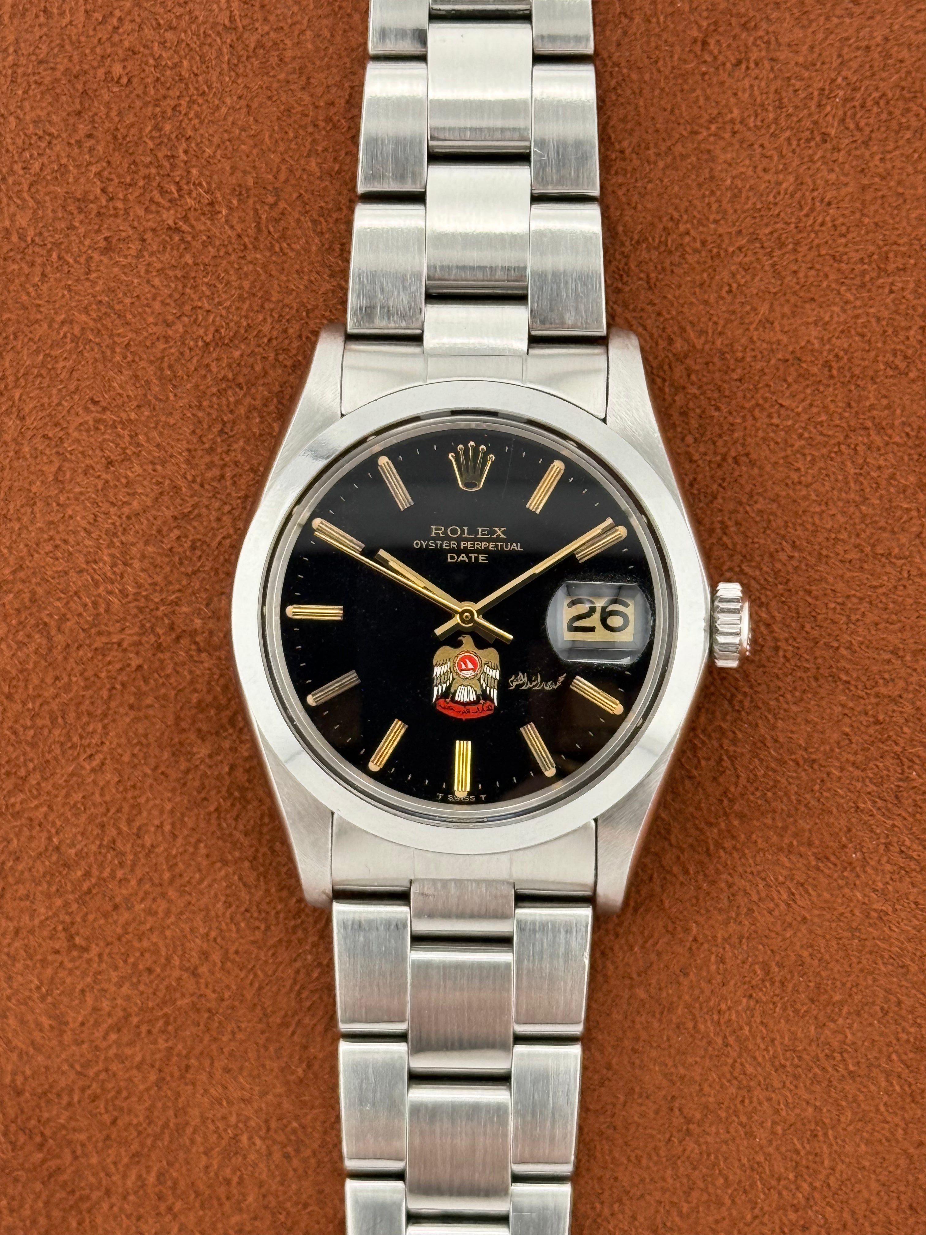 Rolex Oyster Perpetual Date Ref. 1500 – Steel, UAE Crest Dial, Sheikh Mohammed bin Rashid Signature