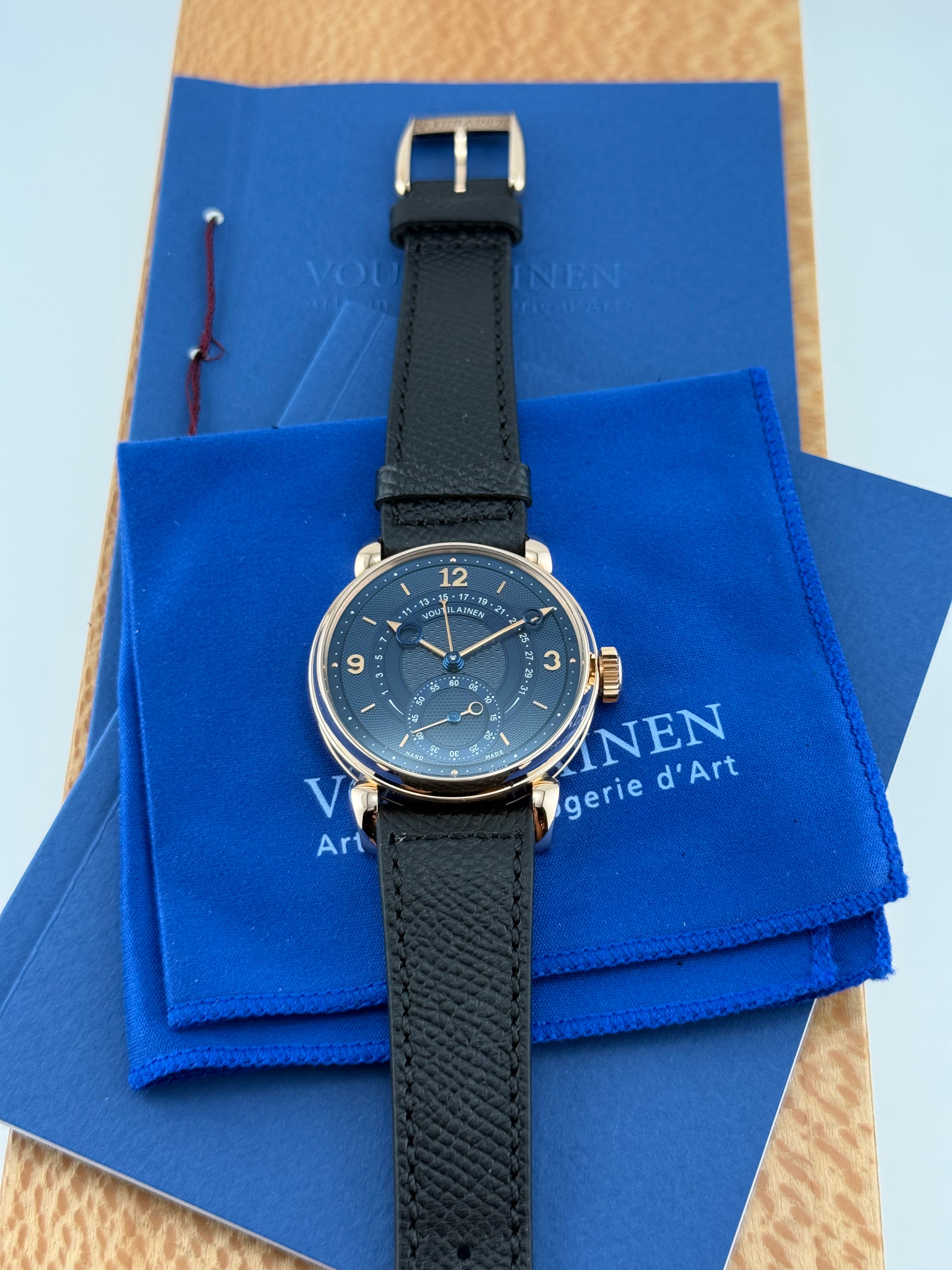 Voutilainen Retrograde Date Ref. 217QRS – Pink Gold, Blue Guilloché Dial, Limited Edition of 10